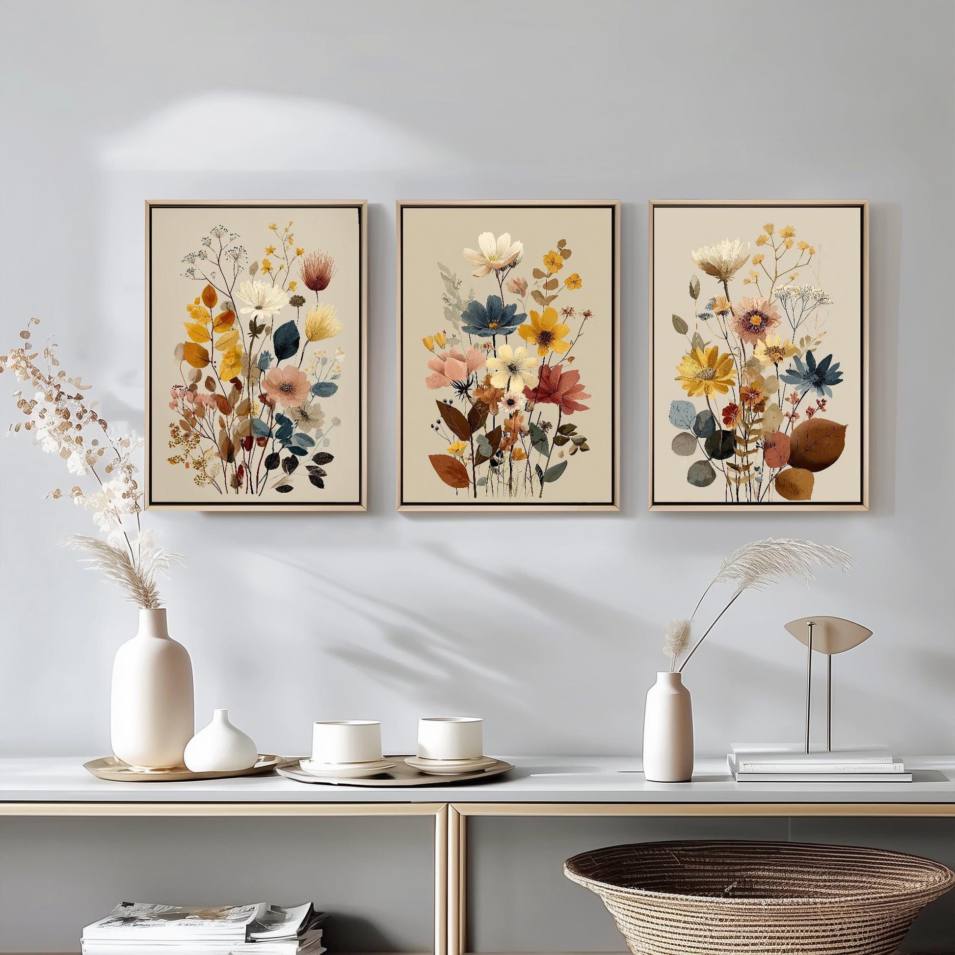 Set of Three Vintage Flower Prints V11 - Set of 3 Floral Plants - Paintings Photo Poster Wall Art Gift Museum Giclee Bouquet Botanical