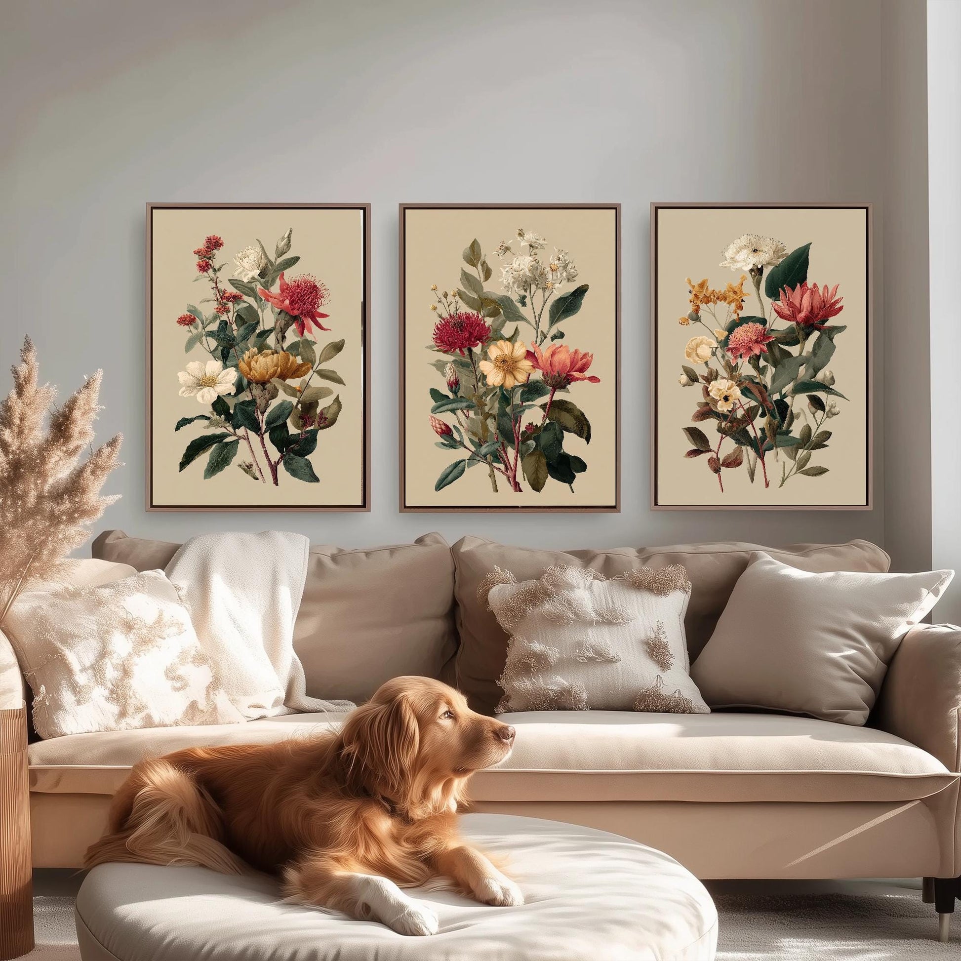 Set of Three Vintage Flower Prints V12 - Set of 3 Floral Plants - Paintings Photo Poster Wall Art Gift Museum Giclee Detailed Oil Botanical