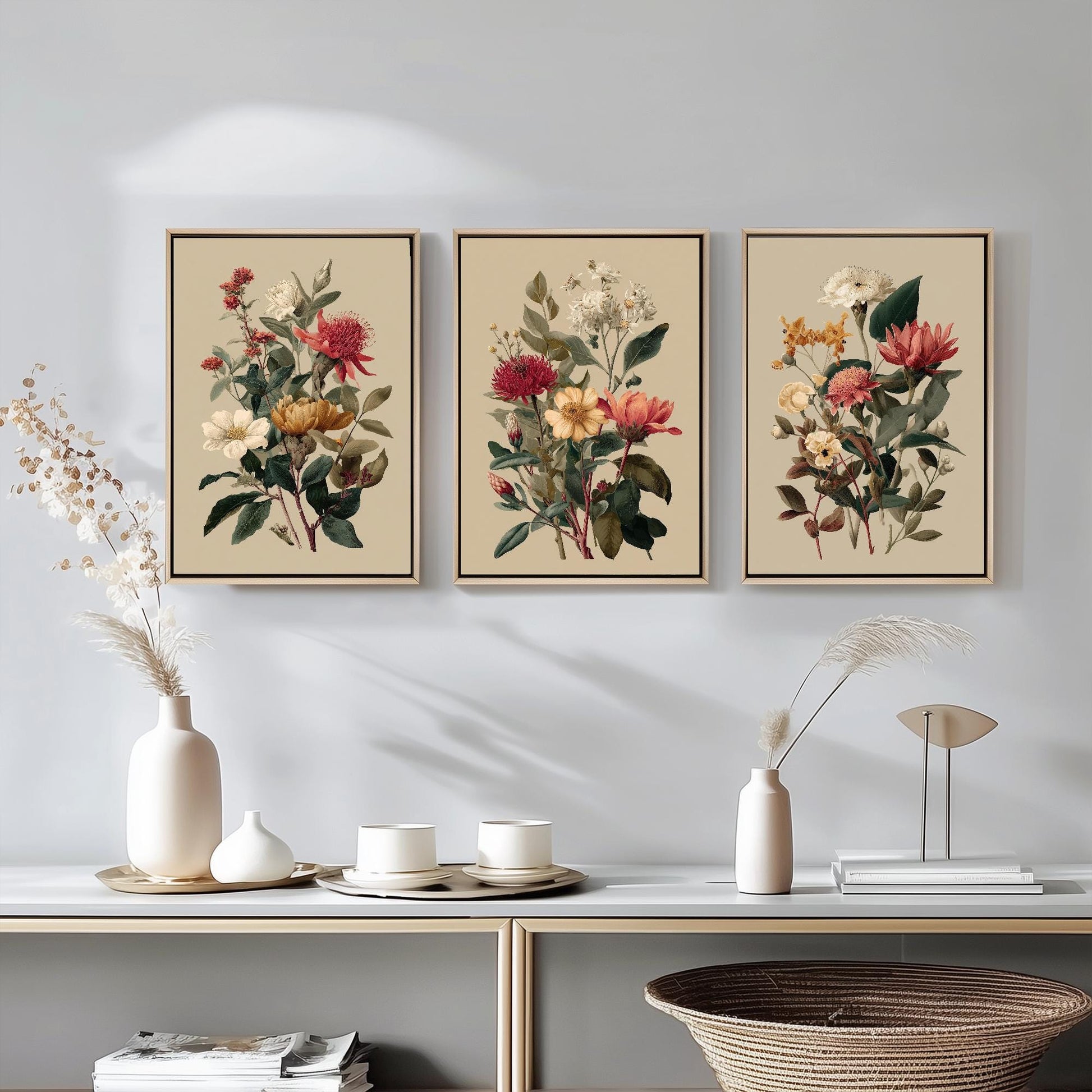 Set of Three Vintage Flower Prints V12 - Set of 3 Floral Plants - Paintings Photo Poster Wall Art Gift Museum Giclee Detailed Oil Botanical