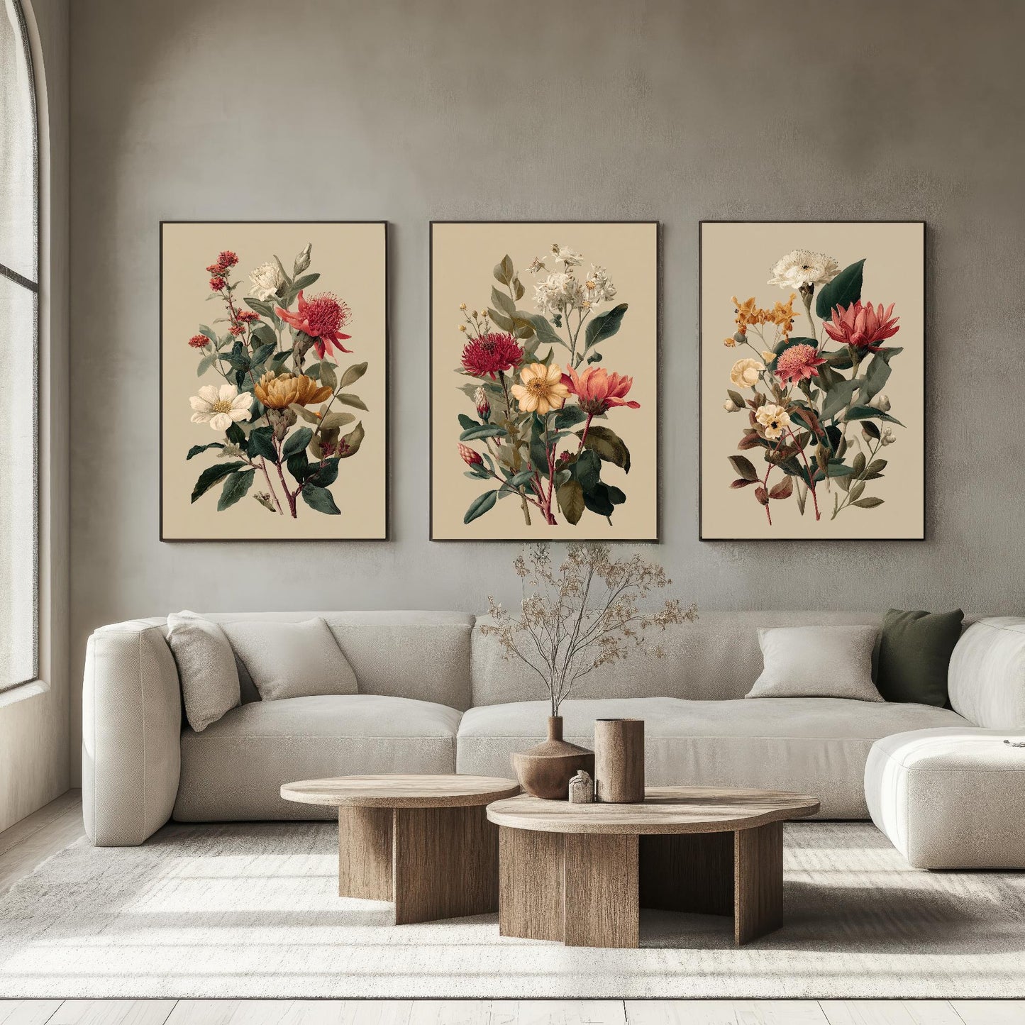 Set of Three Vintage Flower Prints V12 - Set of 3 Floral Plants - Paintings Photo Poster Wall Art Gift Museum Giclee Detailed Oil Botanical