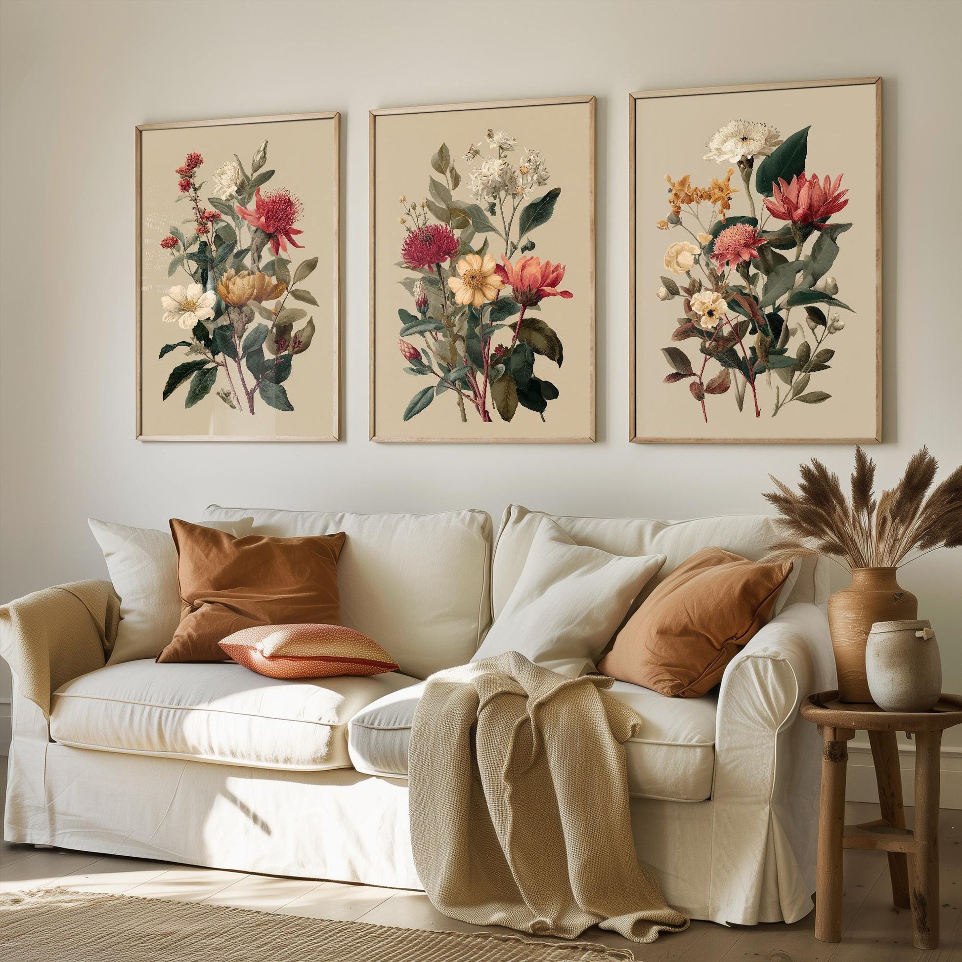 Set of Three Vintage Flower Prints V12 - Set of 3 Floral Plants - Paintings Photo Poster Wall Art Gift Museum Giclee Detailed Oil Botanical