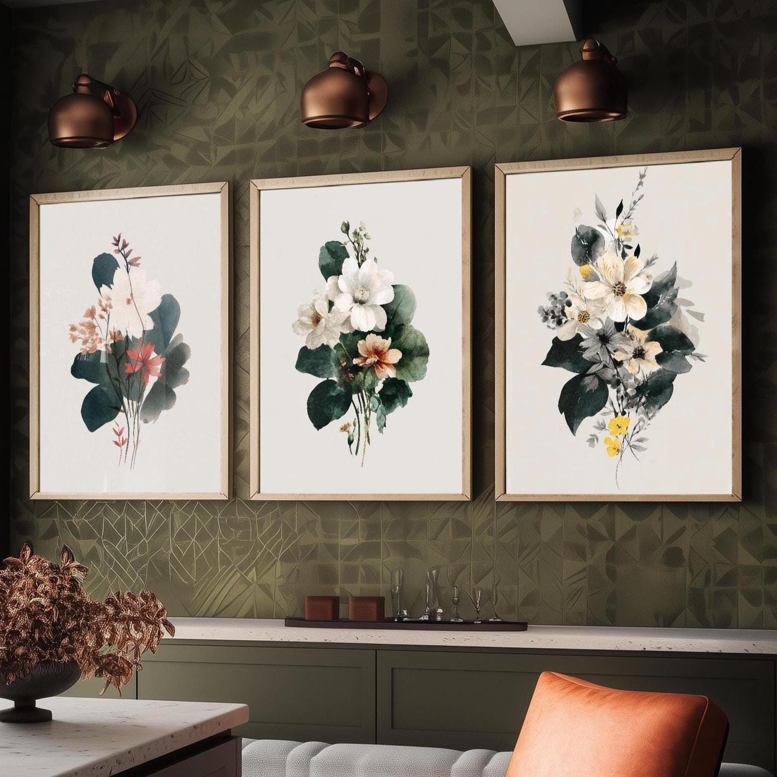Set of Three Vintage Flower Prints V14 - Set of 3 Floral Plants - Paintings Photo Poster Wall Art Gift Museum Giclee Watercolour Botanical