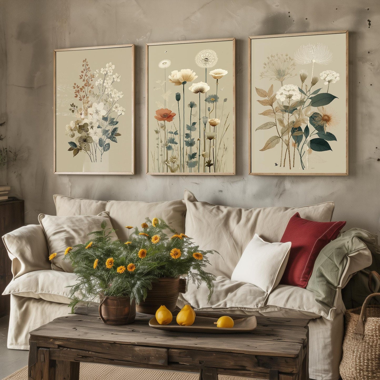 Set of Three Vintage Flower Prints V16 - Set of 3 Floral Plants - Paintings Photo Poster Wall Art Gift Museum Giclee High Def Botanical