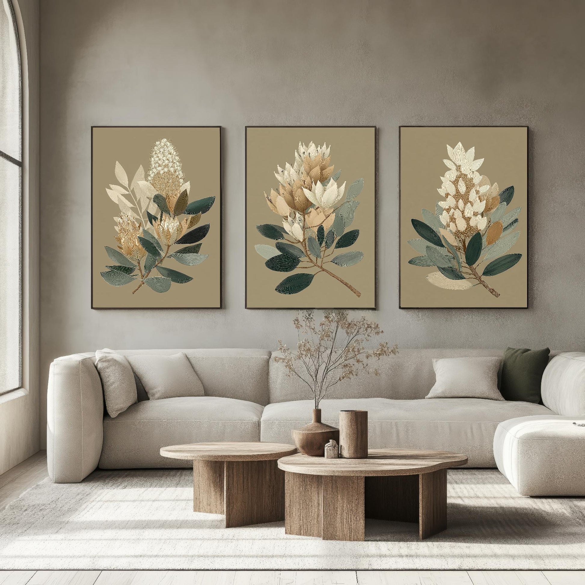 Set of Three Vintage Flower Prints V17 - Set of 3 Floral Plants - Paintings Photo Poster Wall Art Gift Museum Giclee Rust Ferns Botanical