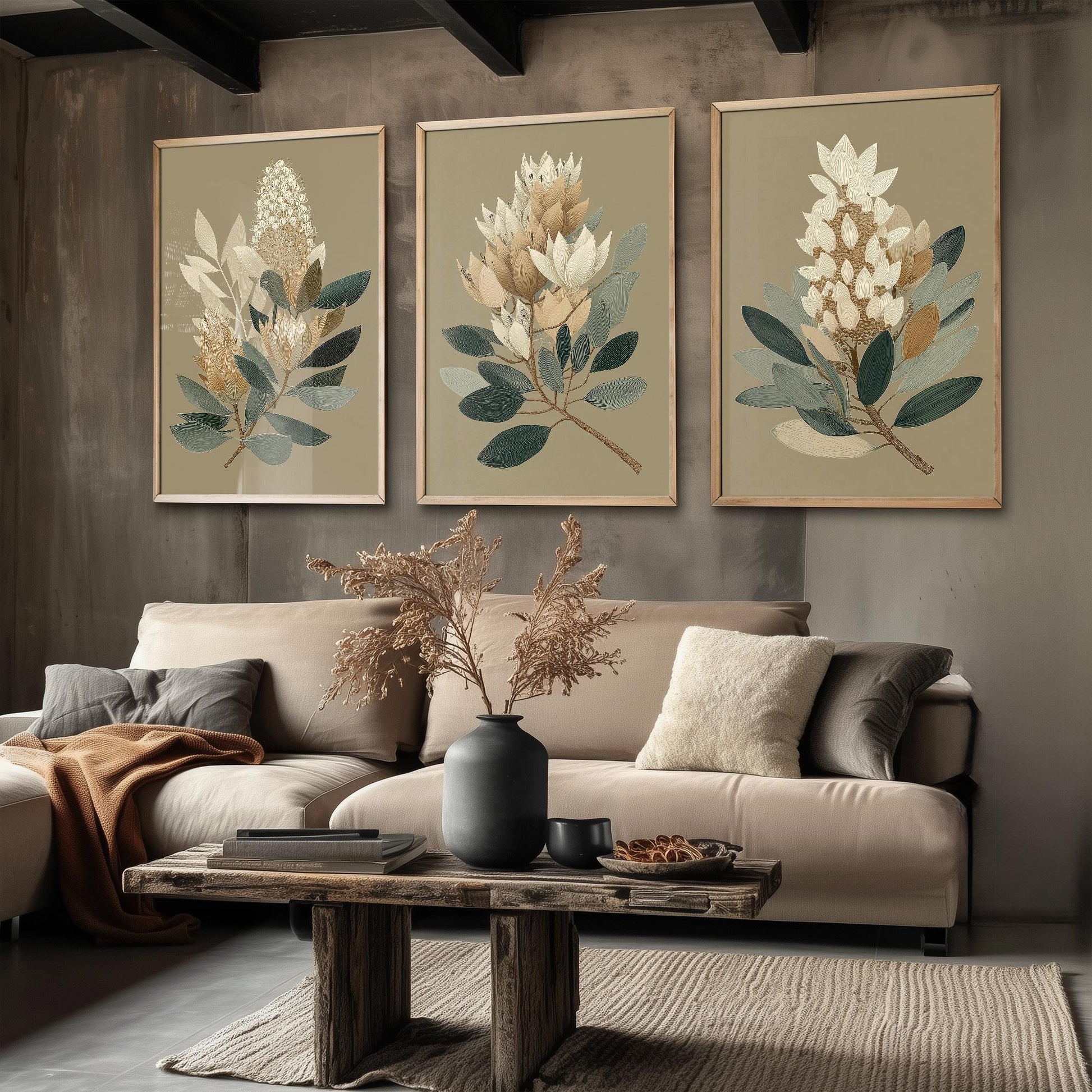 Set of Three Vintage Flower Prints V17 - Set of 3 Floral Plants - Paintings Photo Poster Wall Art Gift Museum Giclee Rust Ferns Botanical