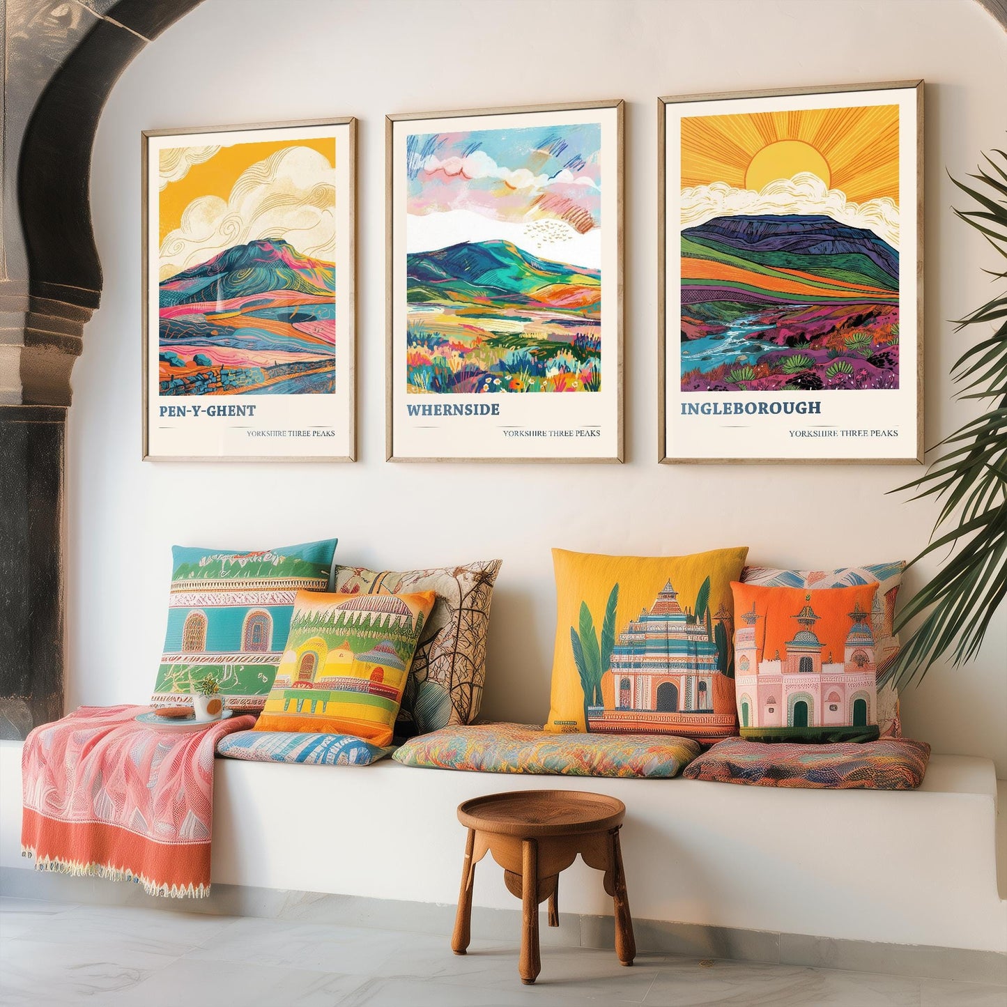 The Yorkshire Three Peaks Challenge - Set of Three Art Print Posters - Ingleborough, Pen-y-Ghent and Whernside - 3 Original Vibrant V2