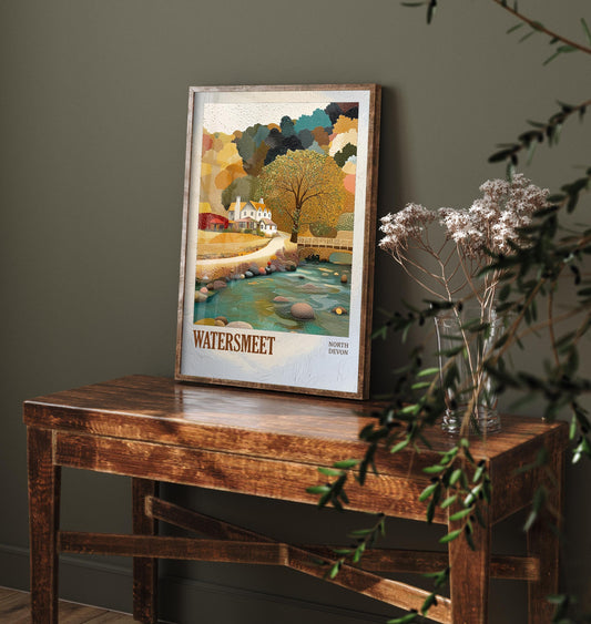 Watersmeet North Devon Landmark Art Print Poster - Painting Photo Layers of Foil