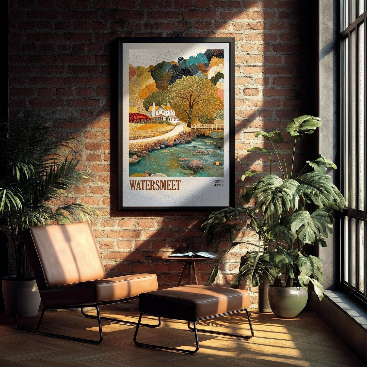 Watersmeet North Devon Landmark Art Print Poster - Painting Photo Layers of Foil