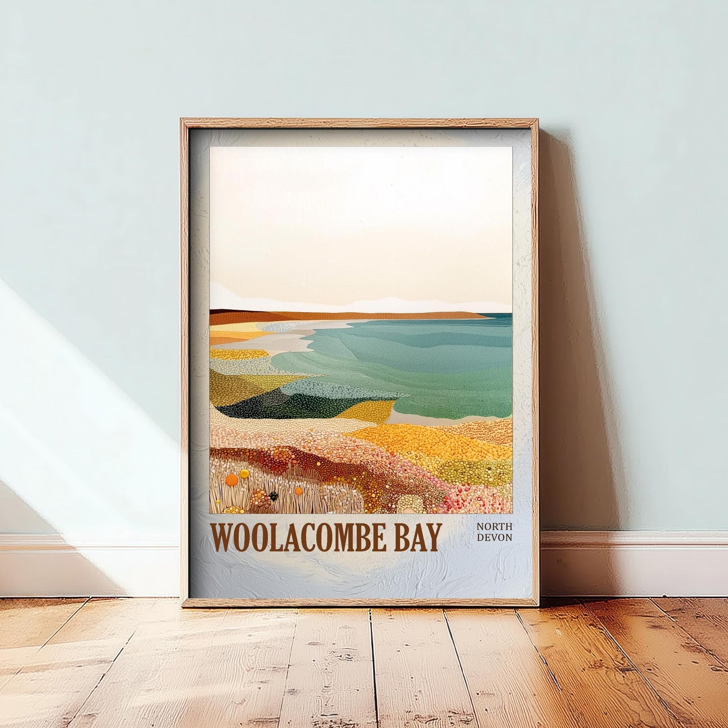 Woolacombe Bay North Devon Landmark Art Print Poster - Painting Photo Layers of Foil