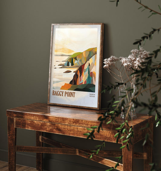 Baggy Point North Devon Landmark Art Print Poster - Painting Photo Layers of Foil