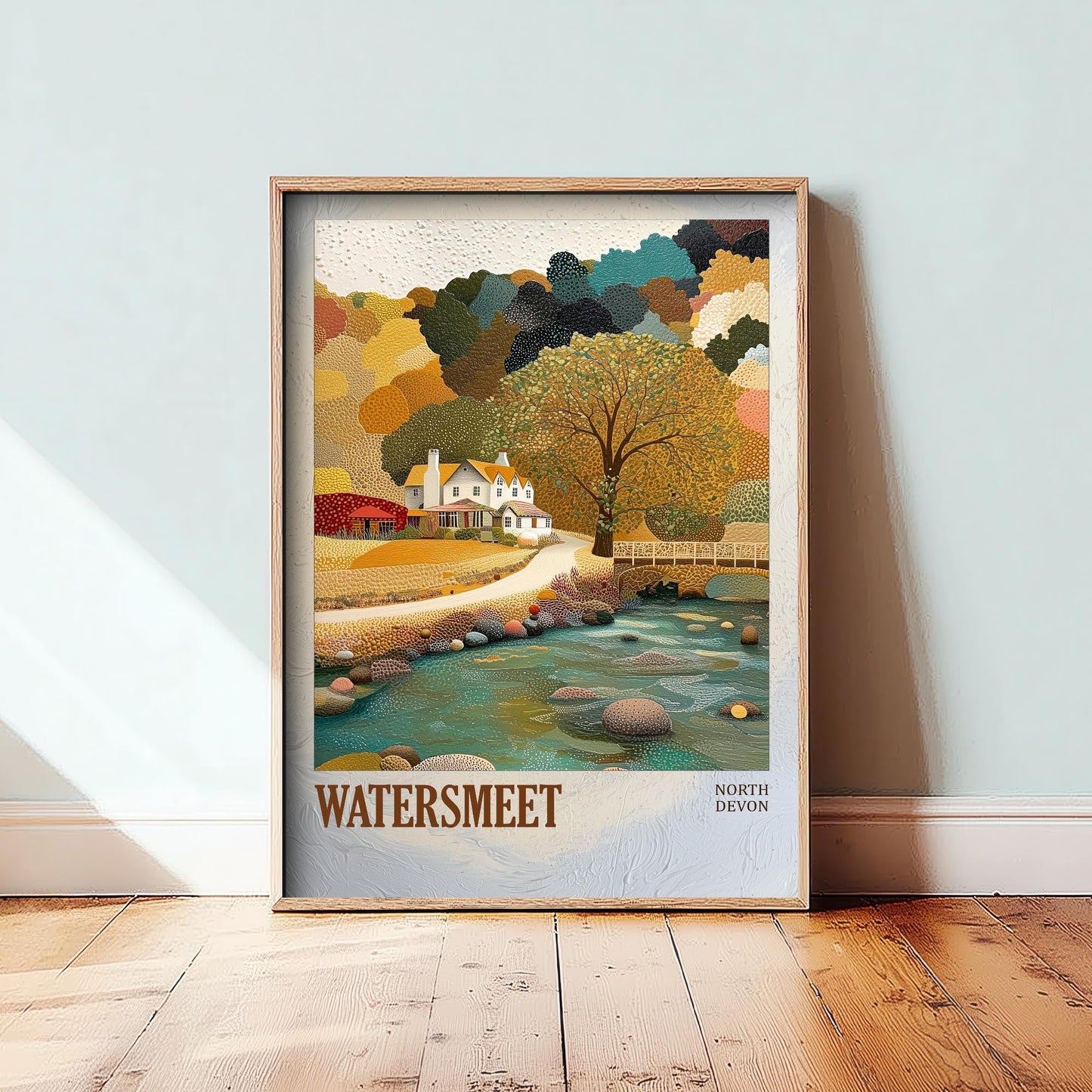 Watersmeet North Devon Landmark Art Print Poster - Painting Photo Layers of Foil