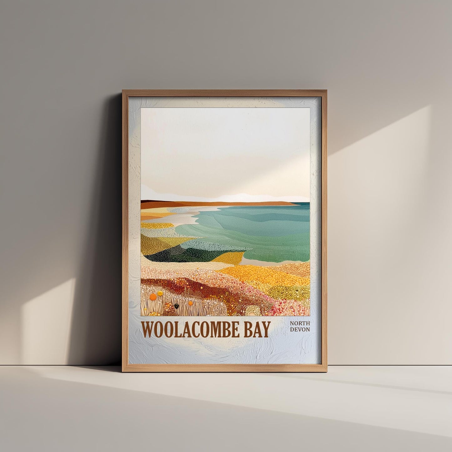 Woolacombe Bay North Devon Landmark Art Print Poster - Painting Photo Layers of Foil