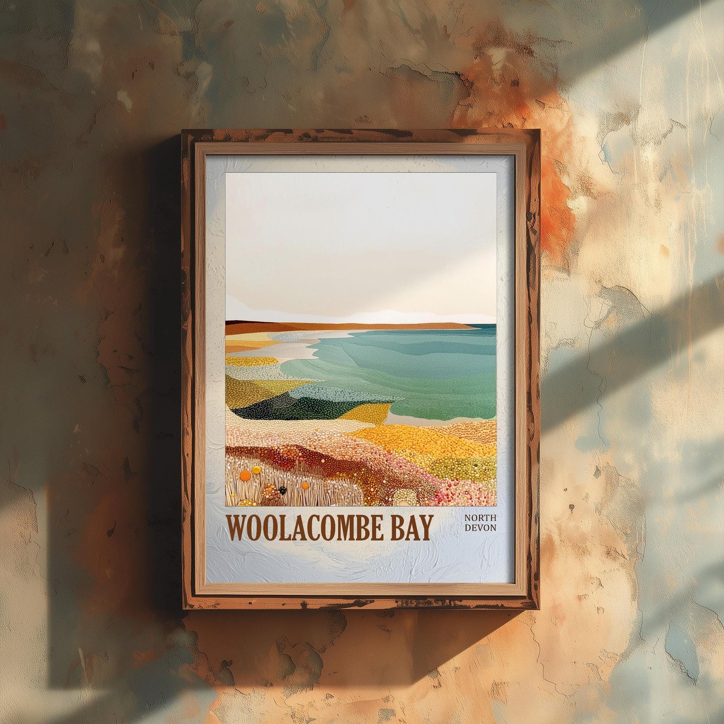 Woolacombe Bay North Devon Landmark Art Print Poster - Painting Photo Layers of Foil