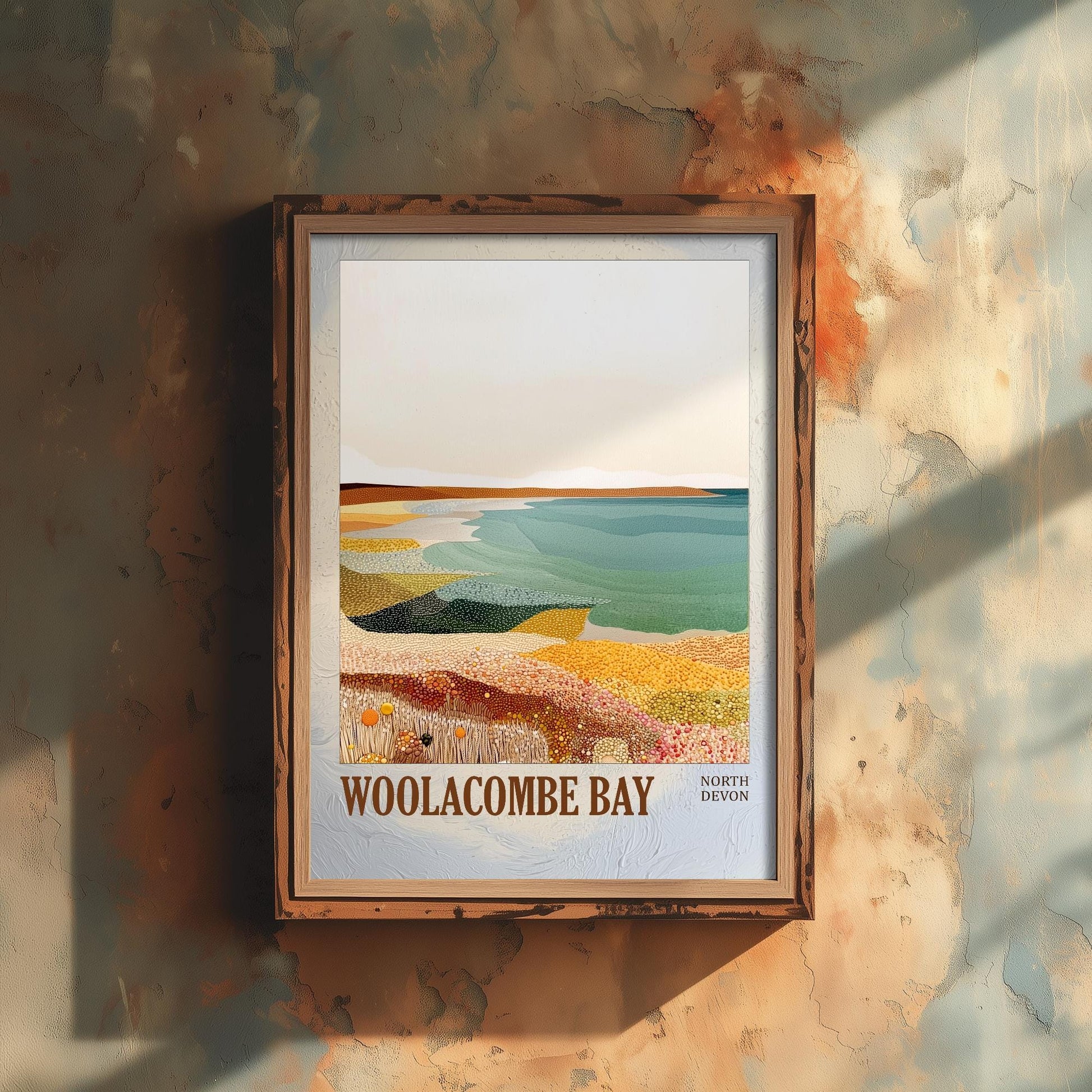 Woolacombe Bay North Devon Landmark Art Print Poster - Painting Photo Layers of Foil