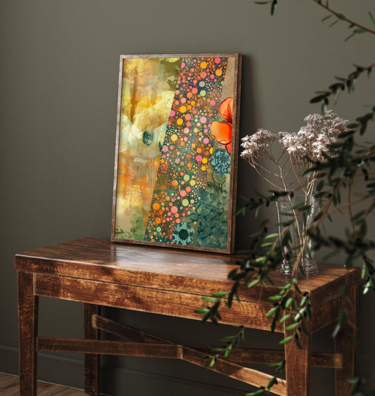 Orange Flower Collage V1 Art Print - Floral Bouquet Orange Yellow Painting - Photo Poster Wall Gift Giclée 1/3