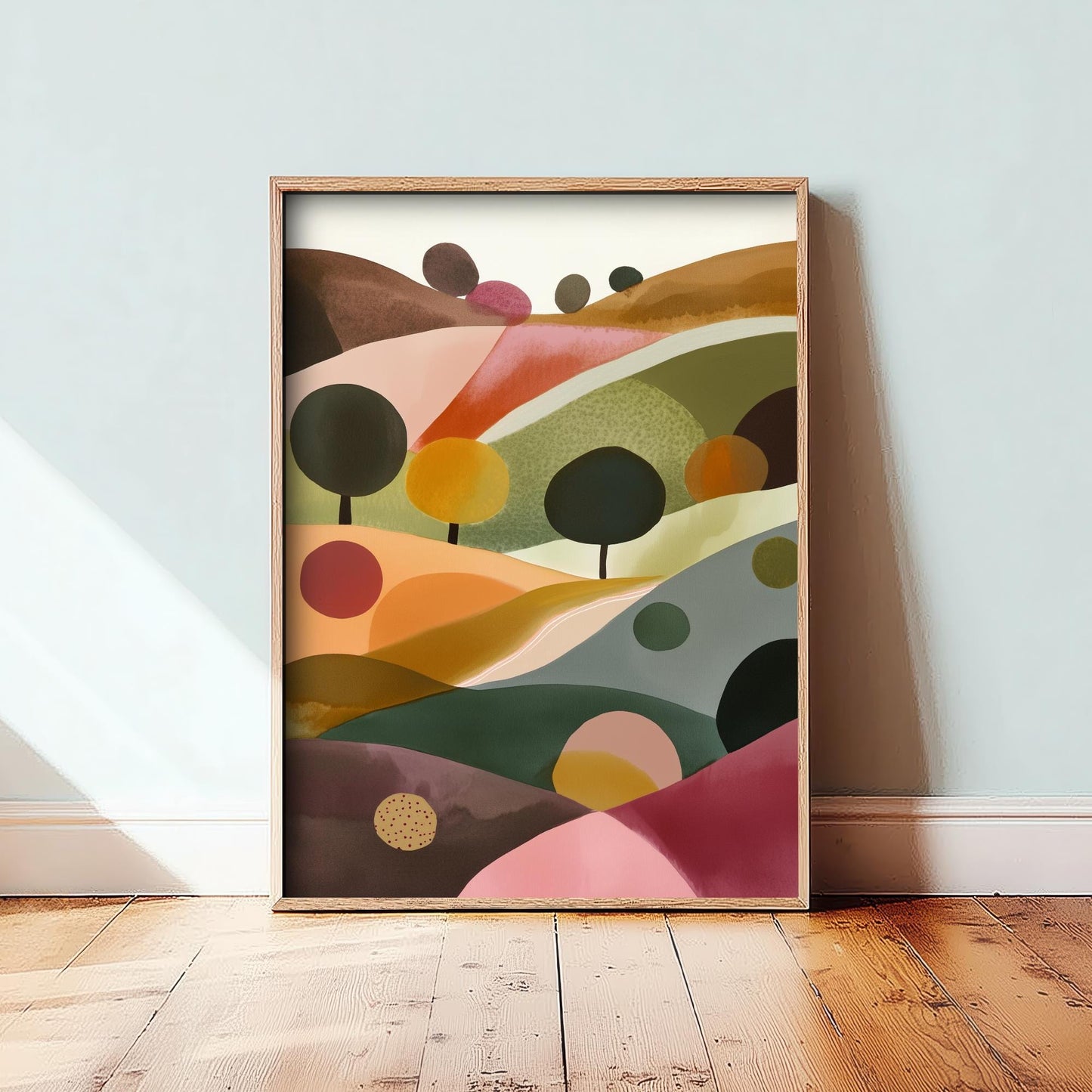 Landscape Illustration in Pink V2 - Abstract Print - The Cotswolds Hills Painting - Home Décor Wall Giclee 3/3