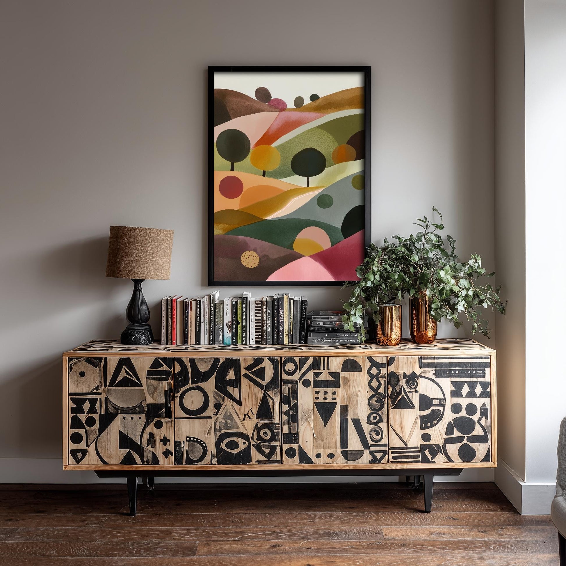 Landscape Illustration in Pink V2 - Abstract Print - The Cotswolds Hills Painting - Home Décor Wall Giclee 3/3