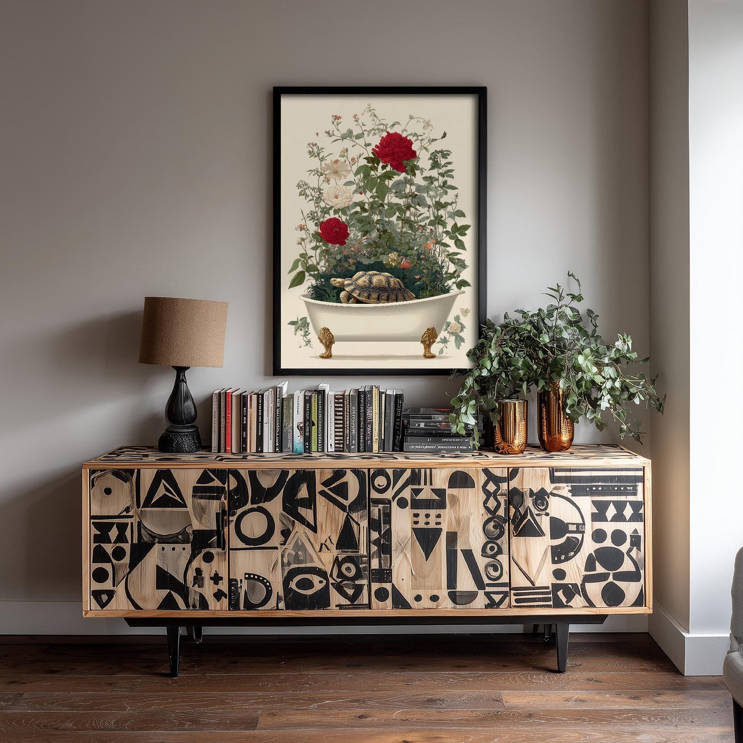 Tortoise in Ornate Bathtub Art Print - Water Animals Poster - Painting Illustration Gift