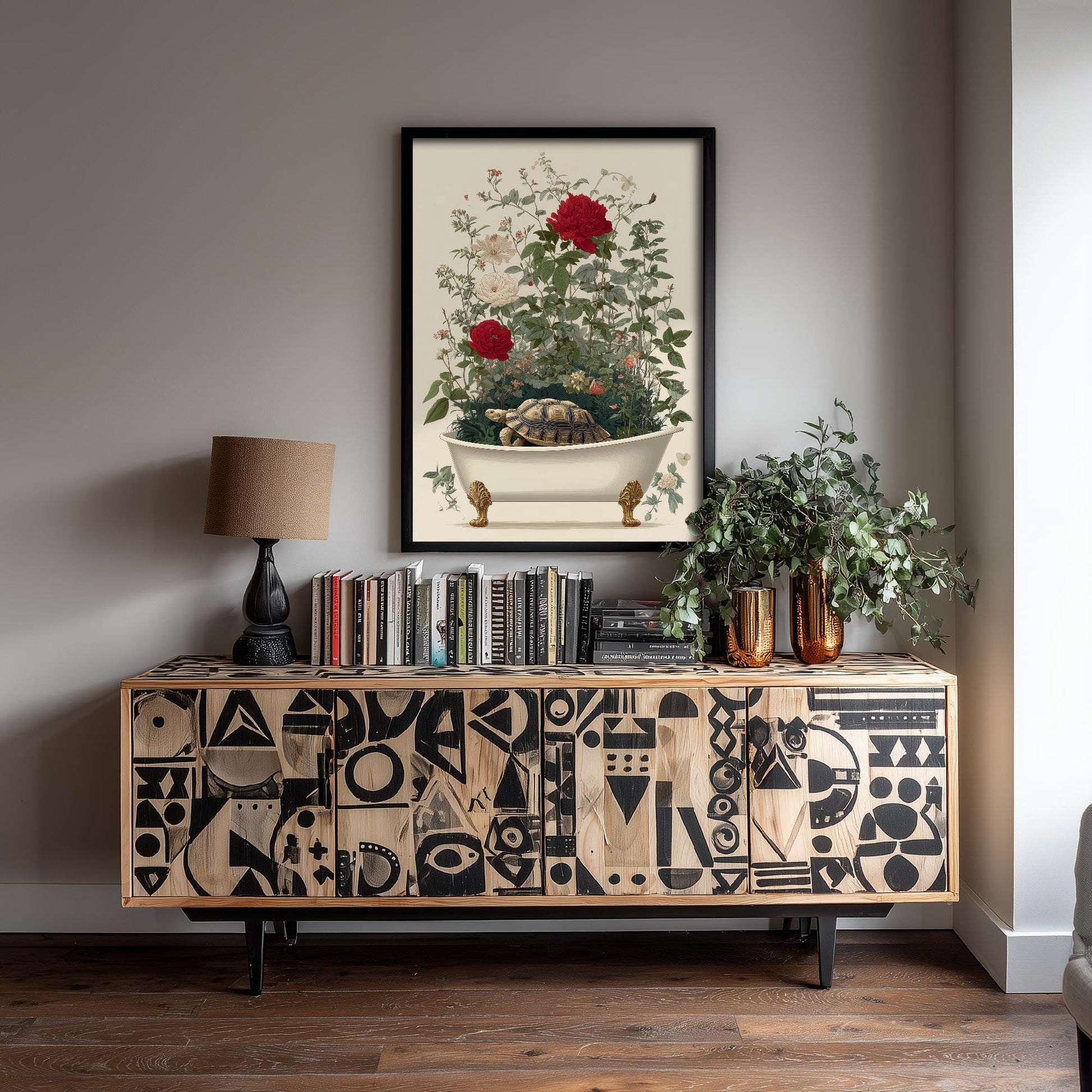 Tortoise in Ornate Bathtub Art Print - Water Animals Poster - Painting Illustration Gift