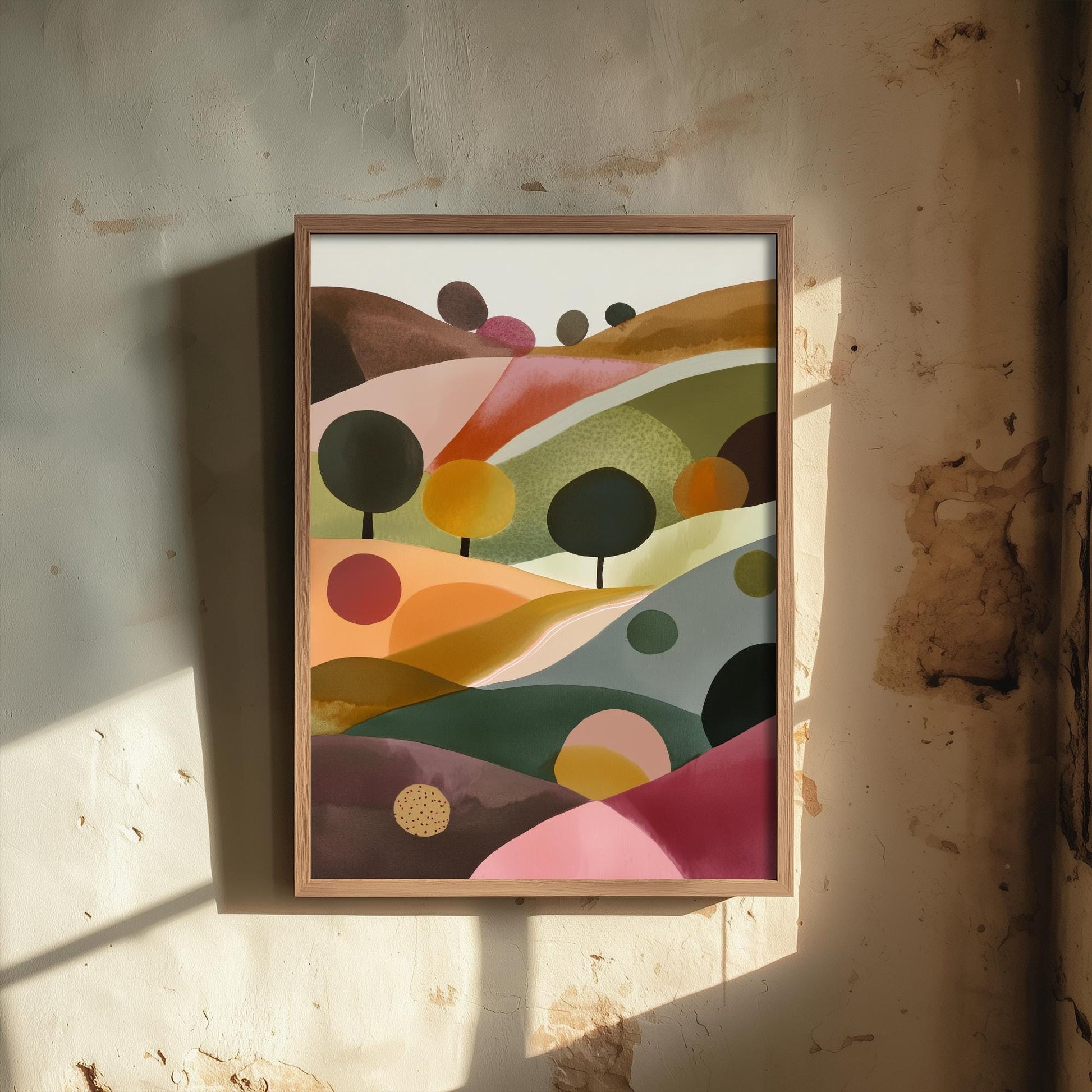 Landscape Illustration in Pink V2 - Abstract Print - The Cotswolds Hills Painting - Home Décor Wall Giclee 3/3