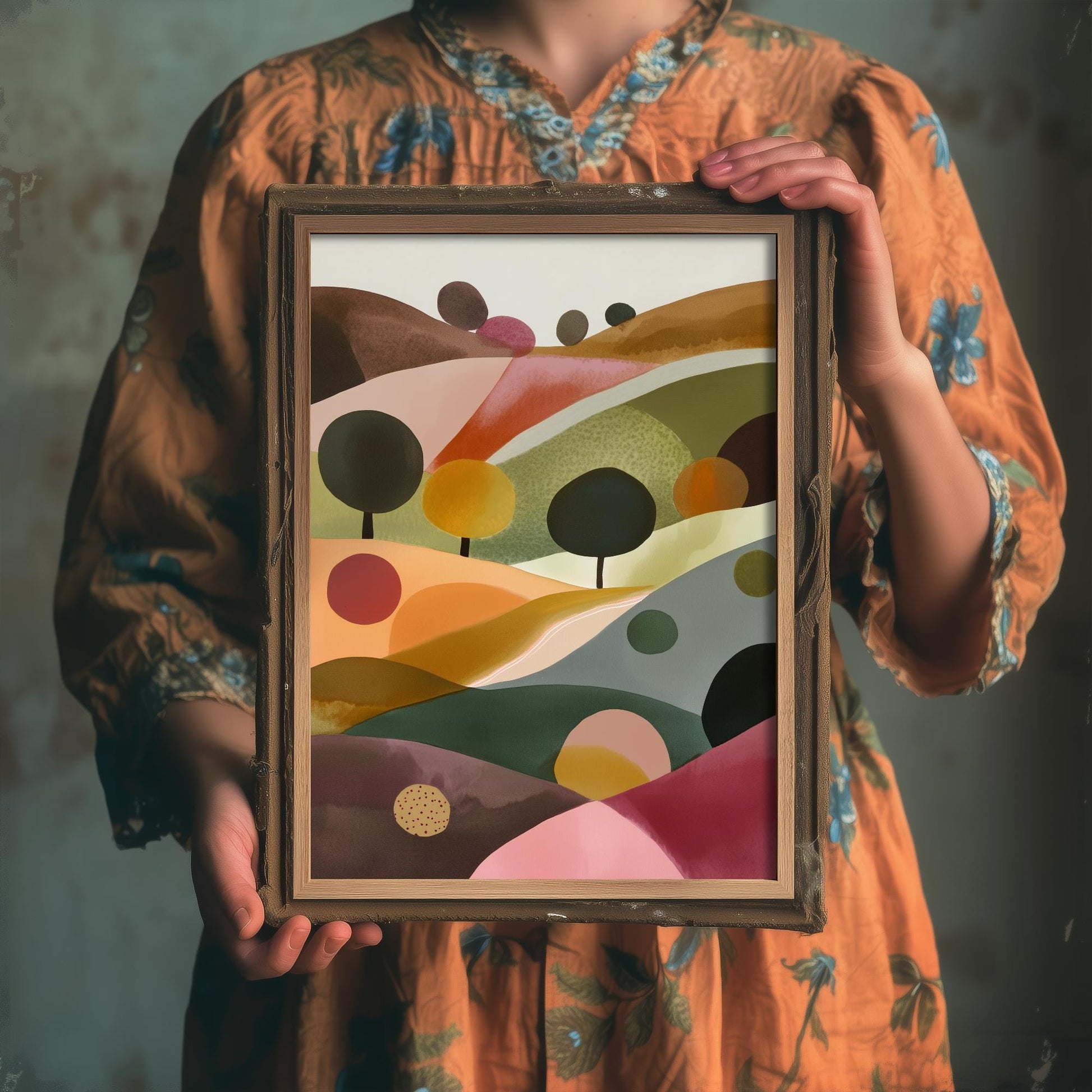 Landscape Illustration in Pink V2 - Abstract Print - The Cotswolds Hills Painting - Home Décor Wall Giclee 3/3