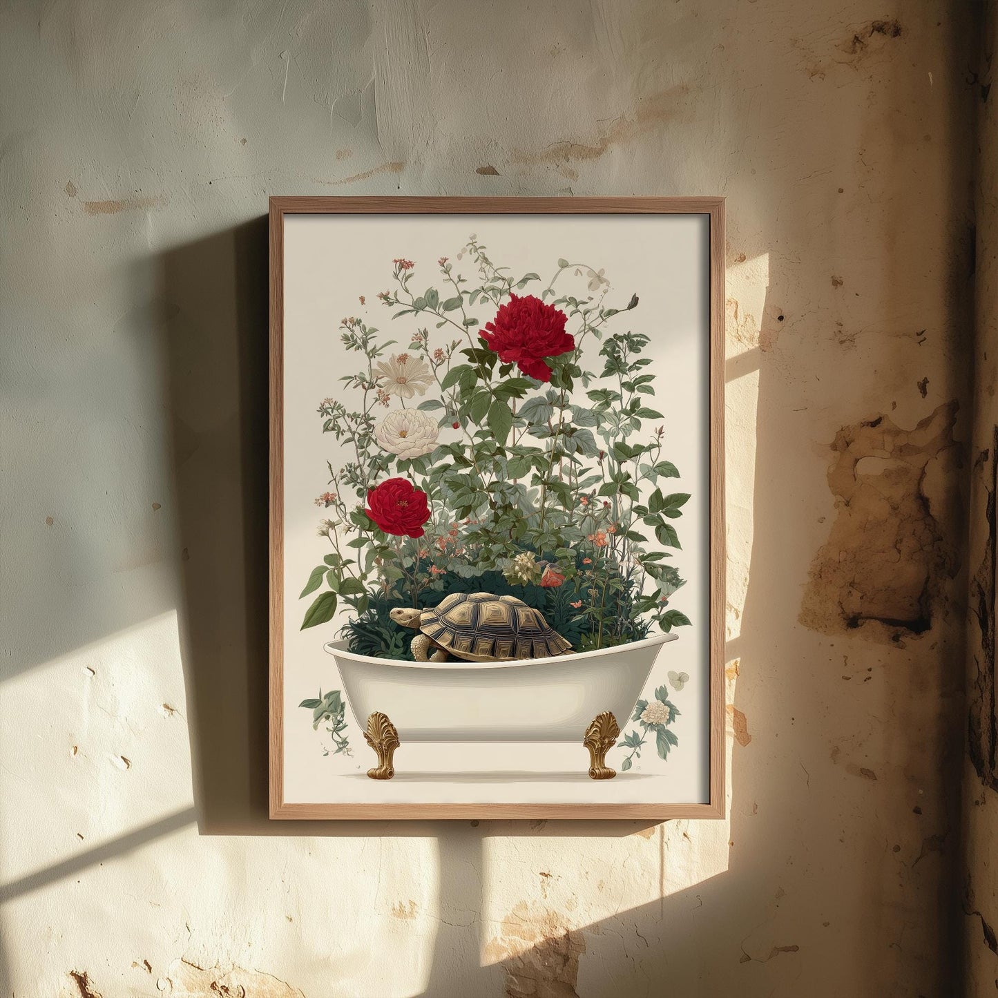 Tortoise in Ornate Bathtub Art Print - Water Animals Poster - Painting Illustration Gift