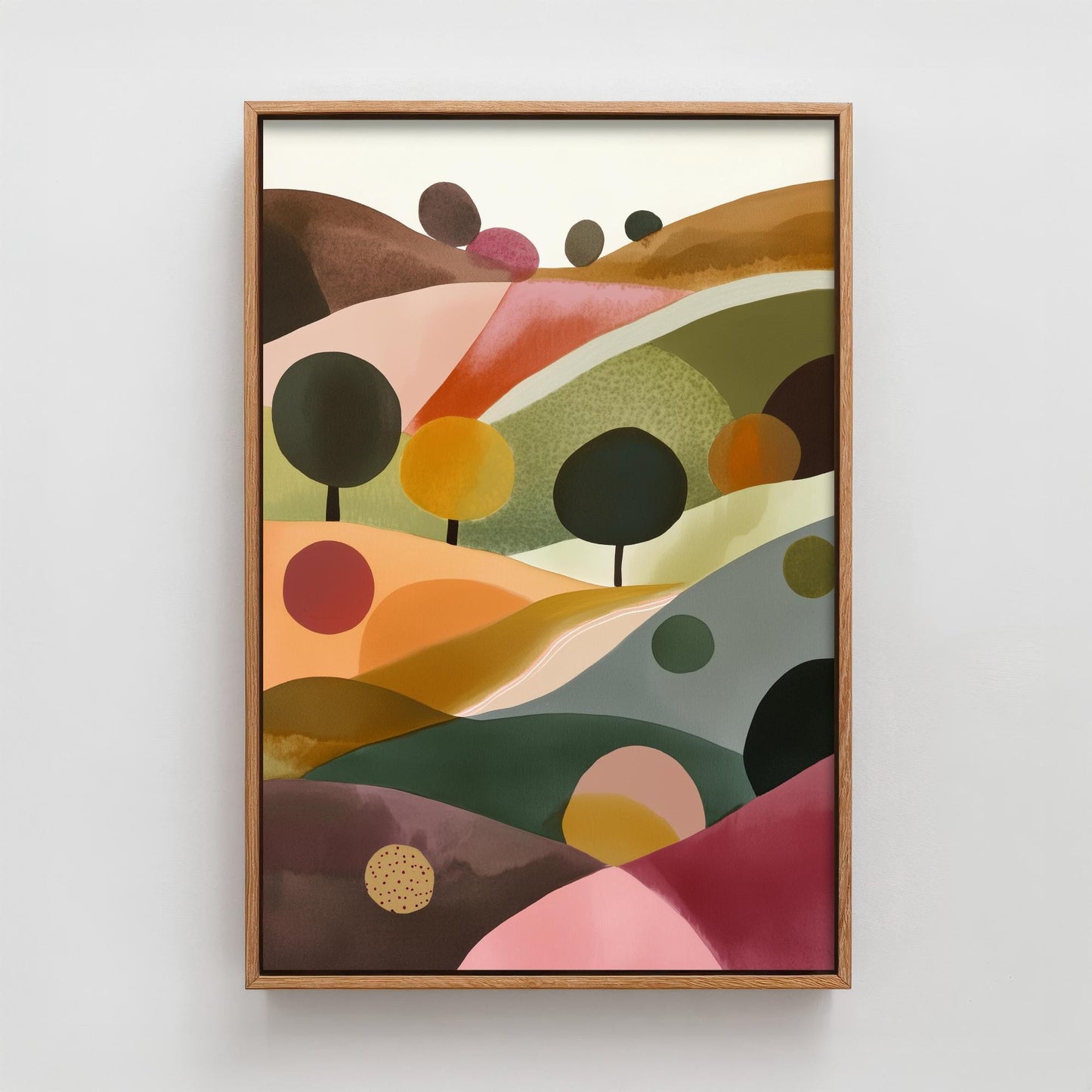 Landscape Illustration in Pink V2 - Abstract Print - The Cotswolds Hills Painting - Home Décor Wall Giclee 3/3