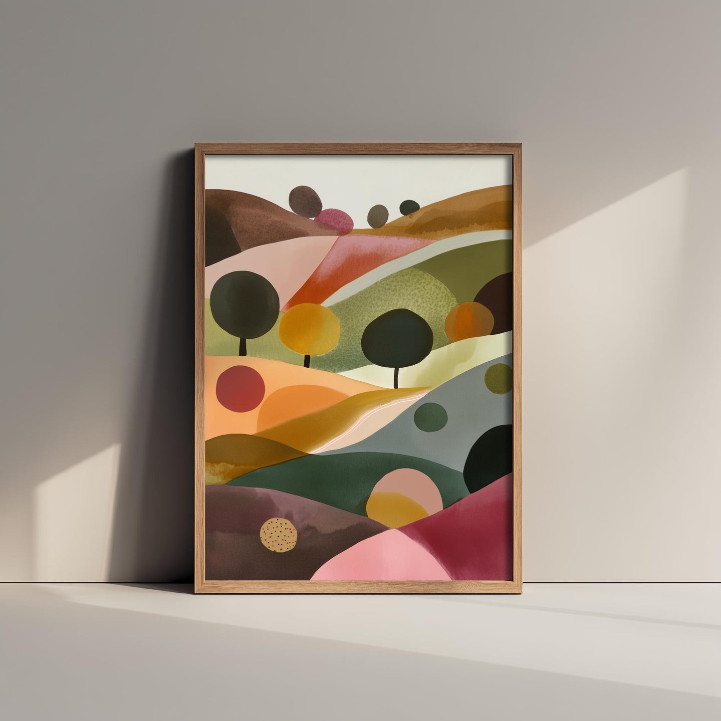 Landscape Illustration in Pink V2 - Abstract Print - The Cotswolds Hills Painting - Home Décor Wall Giclee 3/3