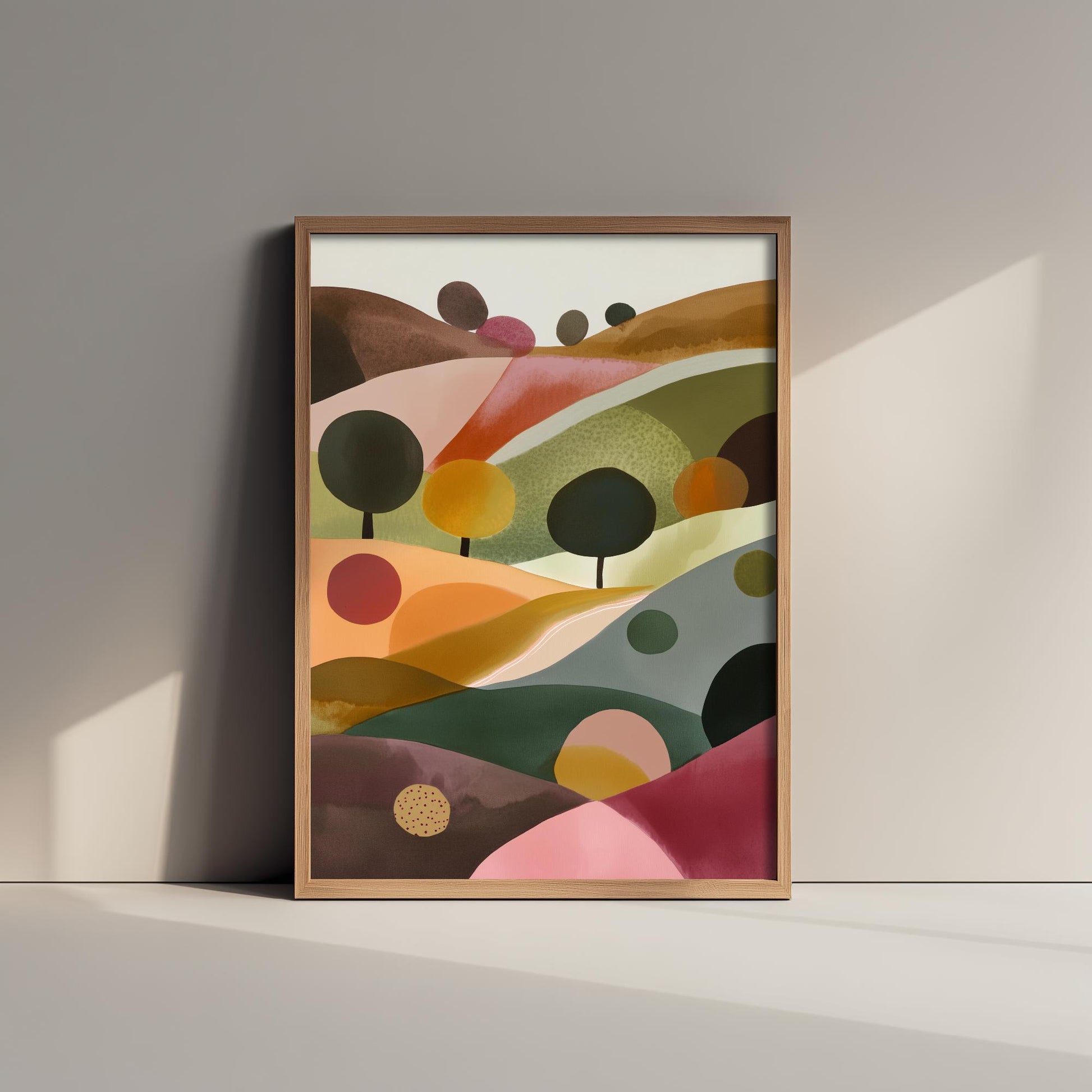 Landscape Illustration in Pink V2 - Abstract Print - The Cotswolds Hills Painting - Home Décor Wall Giclee 3/3