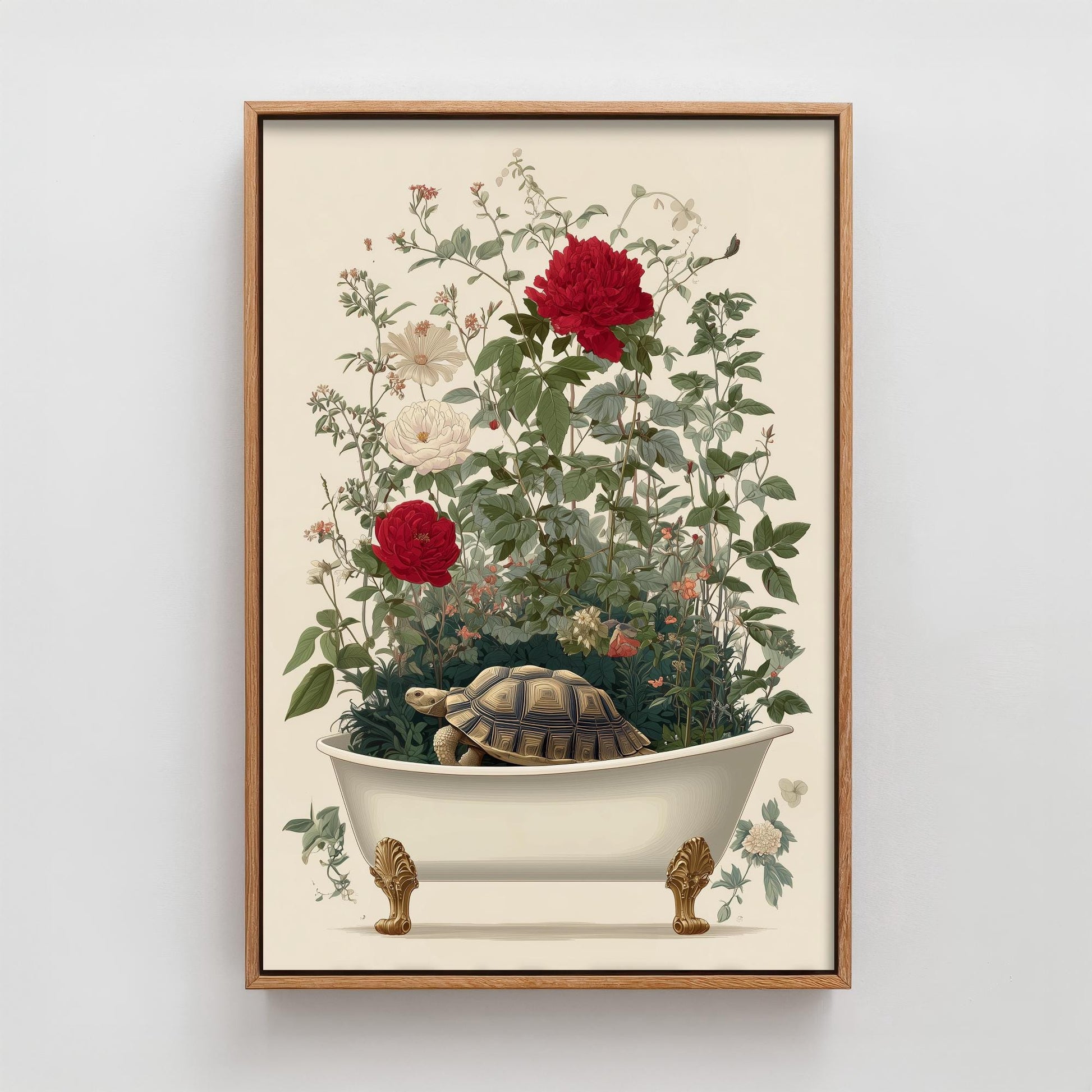 Tortoise in Ornate Bathtub Art Print - Water Animals Poster - Painting Illustration Gift