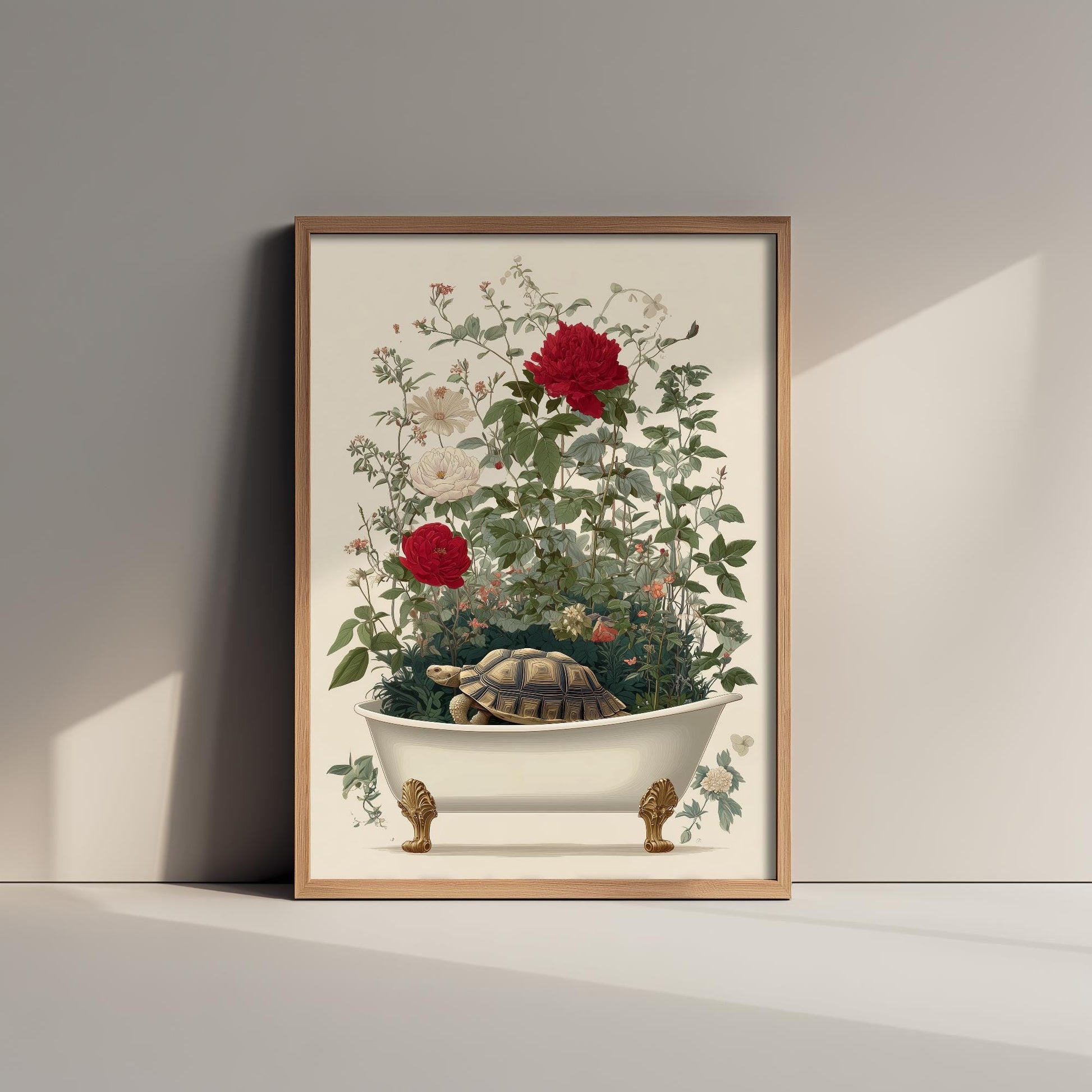 Tortoise in Ornate Bathtub Art Print - Water Animals Poster - Painting Illustration Gift