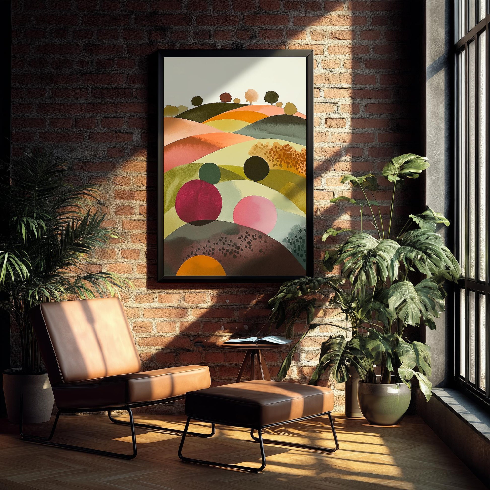 Landscape Illustration in Pink V4 - Abstract Print - Shropshire Hills Painting - Home Décor Wall Giclee 2/3