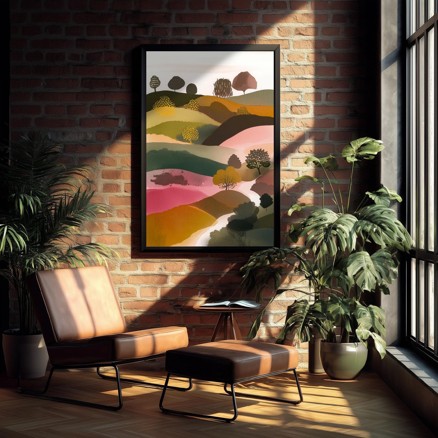 Landscape Illustration in Pink V4 - Abstract Print - Shropshire Hills Painting - Home Décor Wall Giclee 3/3