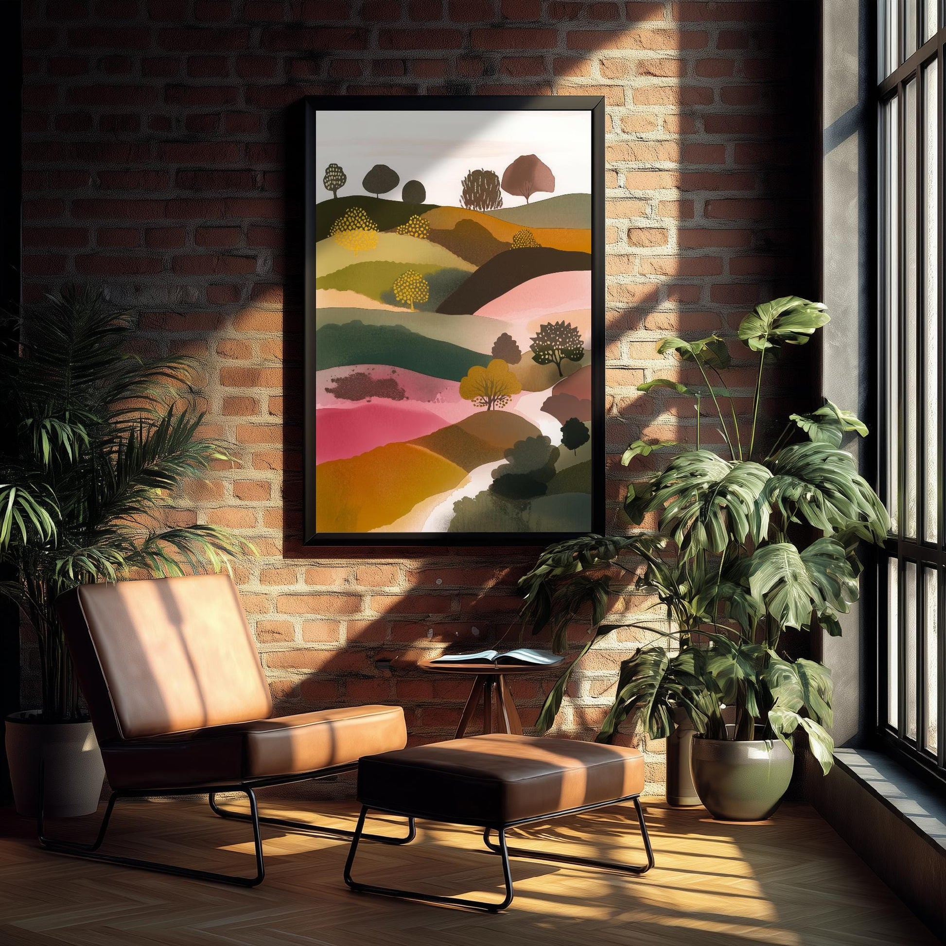 Landscape Illustration in Pink V4 - Abstract Print - Shropshire Hills Painting - Home Décor Wall Giclee 3/3