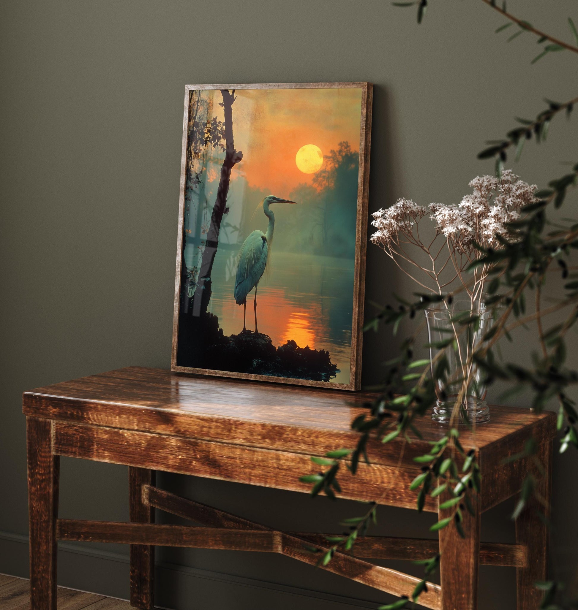 White Pelican at Sunset Art Print - Realistic African Safari Wildlife Painting - Photo Poster Gift