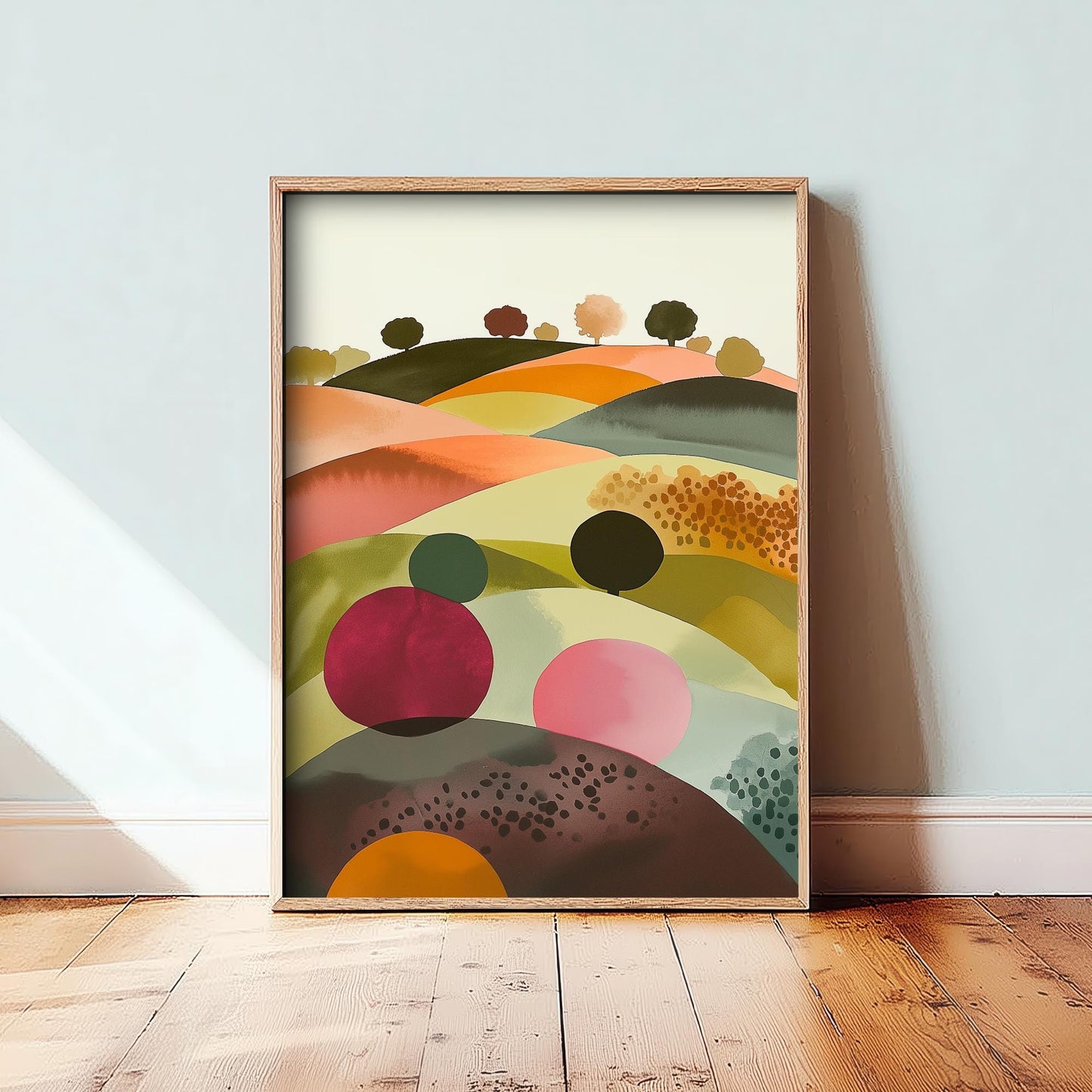 Landscape Illustration in Pink V4 - Abstract Print - Shropshire Hills Painting - Home Décor Wall Giclee 2/3