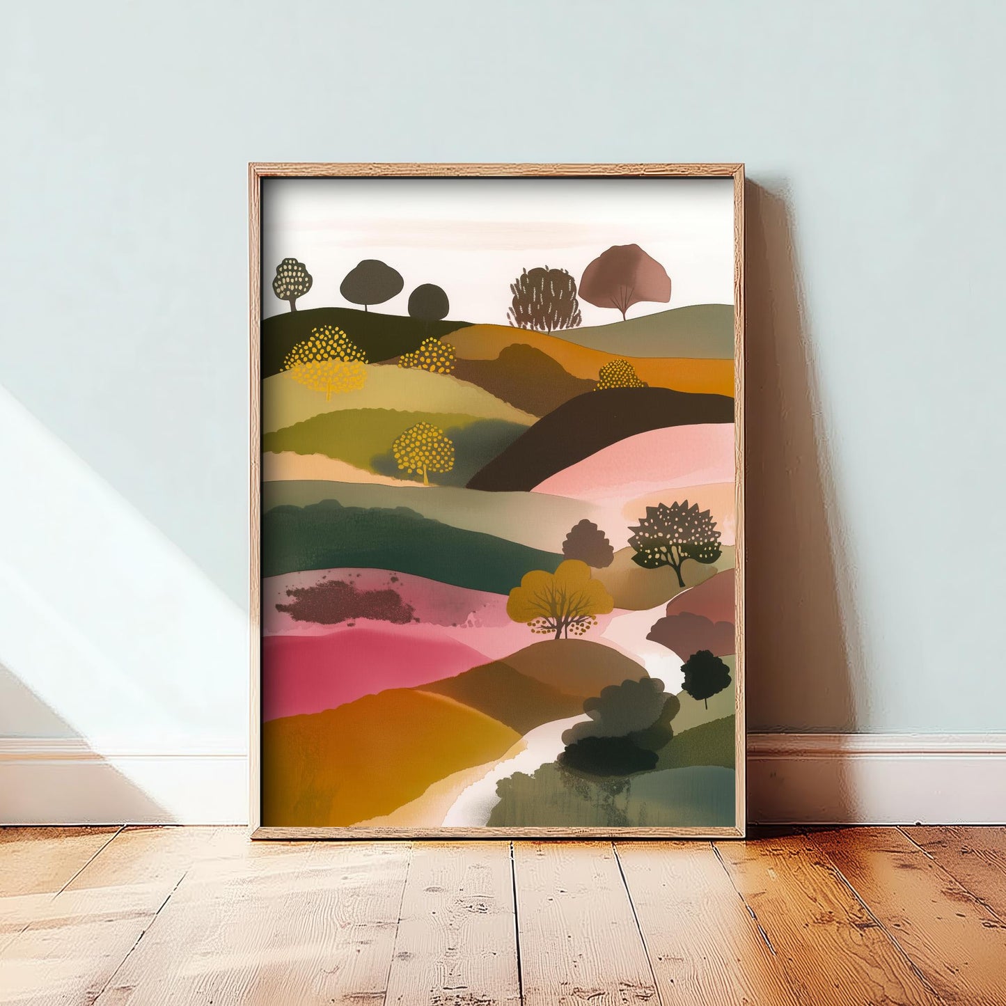 Landscape Illustration in Pink V4 - Abstract Print - Shropshire Hills Painting - Home Décor Wall Giclee 3/3