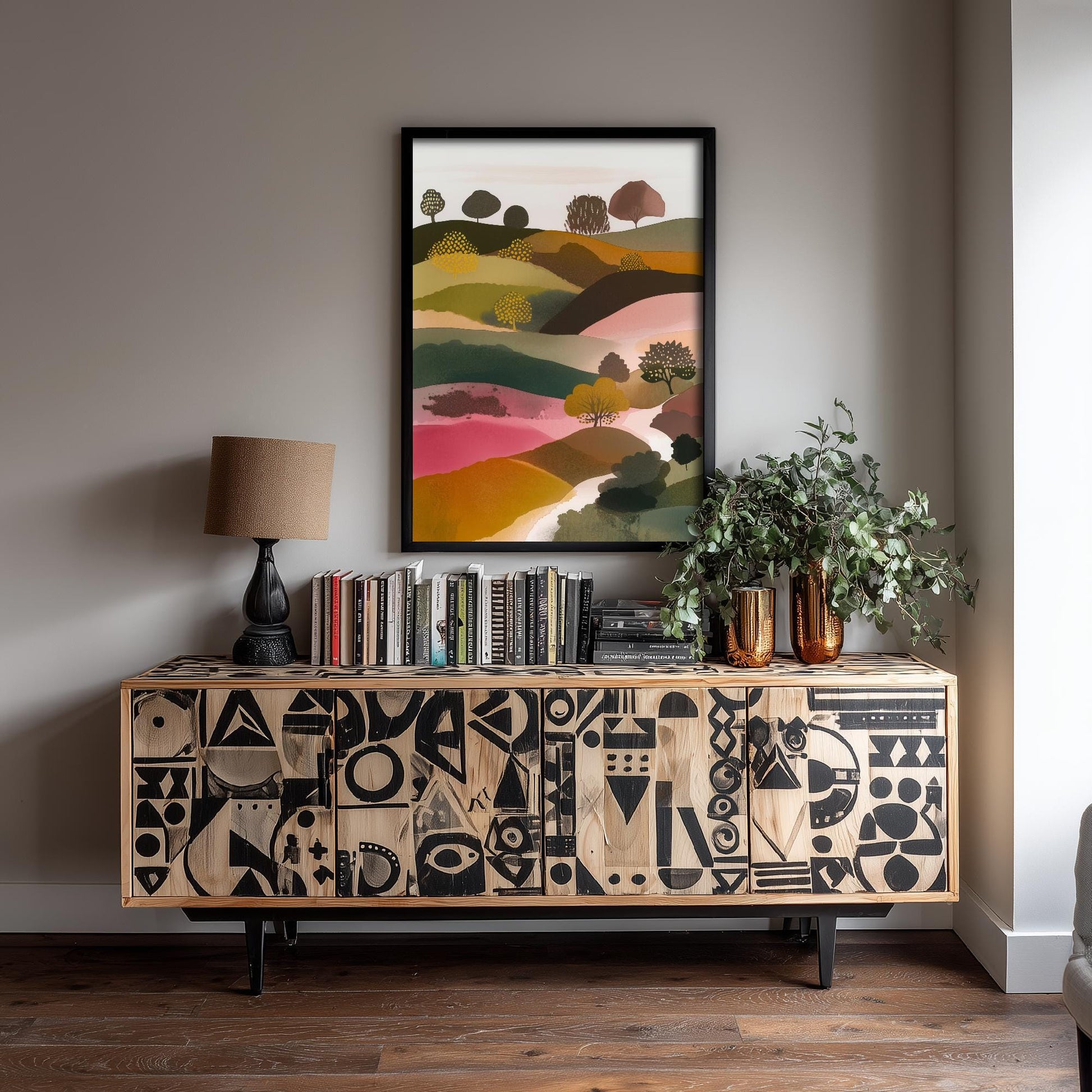 Landscape Illustration in Pink V4 - Abstract Print - Shropshire Hills Painting - Home Décor Wall Giclee 3/3