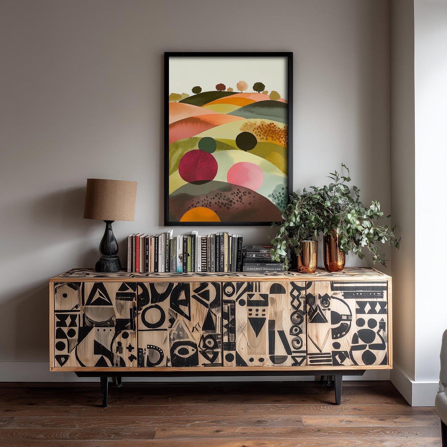 Landscape Illustration in Pink V4 - Abstract Print - Shropshire Hills Painting - Home Décor Wall Giclee 2/3