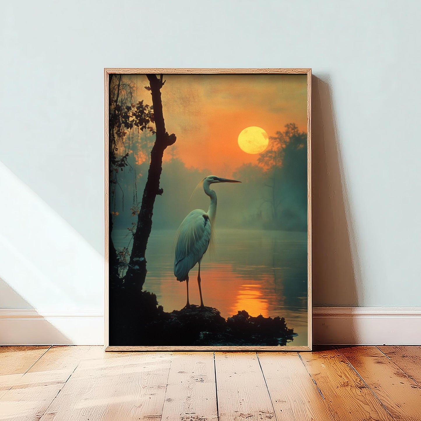 White Pelican at Sunset Art Print - Realistic African Safari Wildlife Painting - Photo Poster Gift