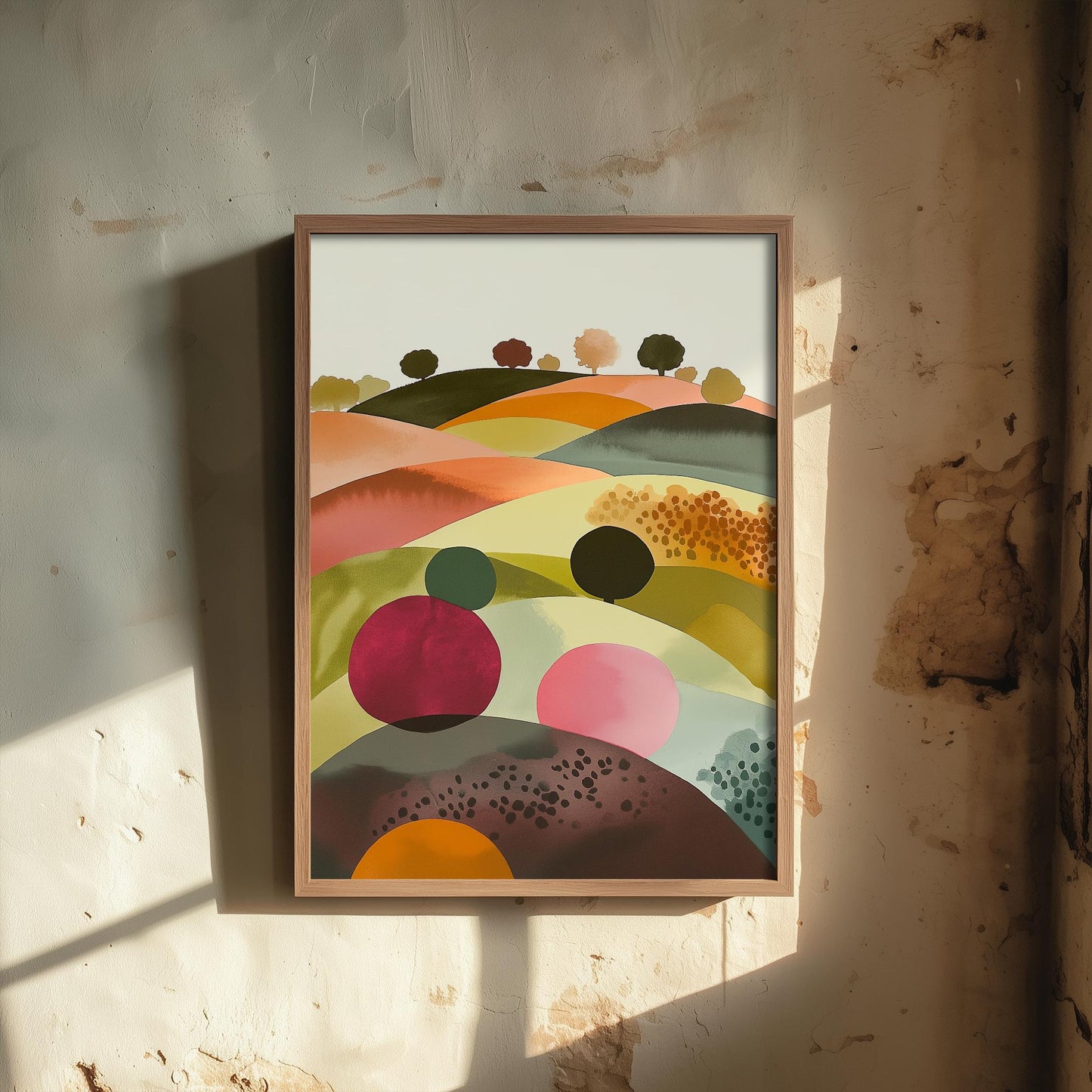 Landscape Illustration in Pink V4 - Abstract Print - Shropshire Hills Painting - Home Décor Wall Giclee 2/3