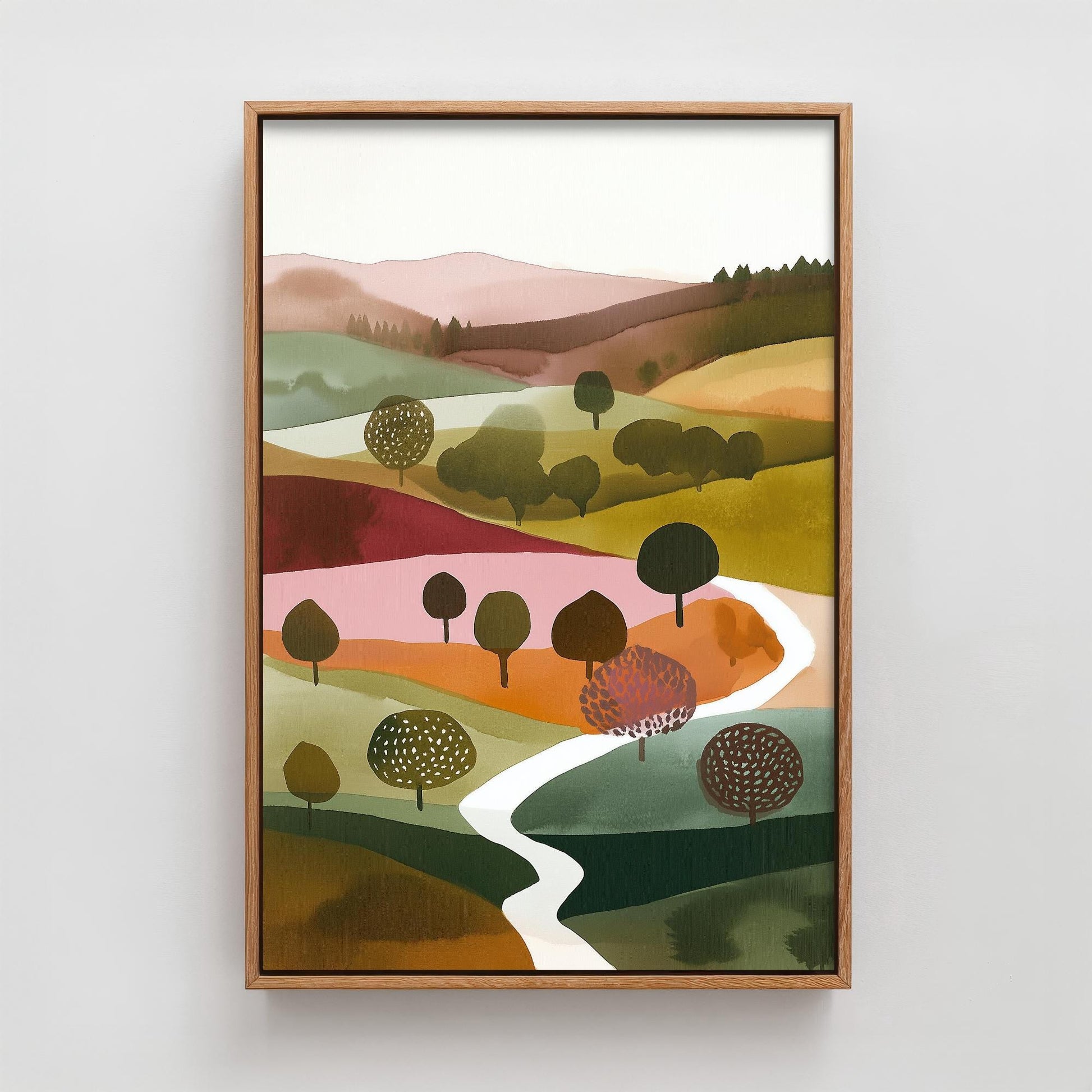 Landscape Illustration in Pink V4 - Abstract Print - Shropshire Hills Painting - Home Décor Wall Giclee 1/3