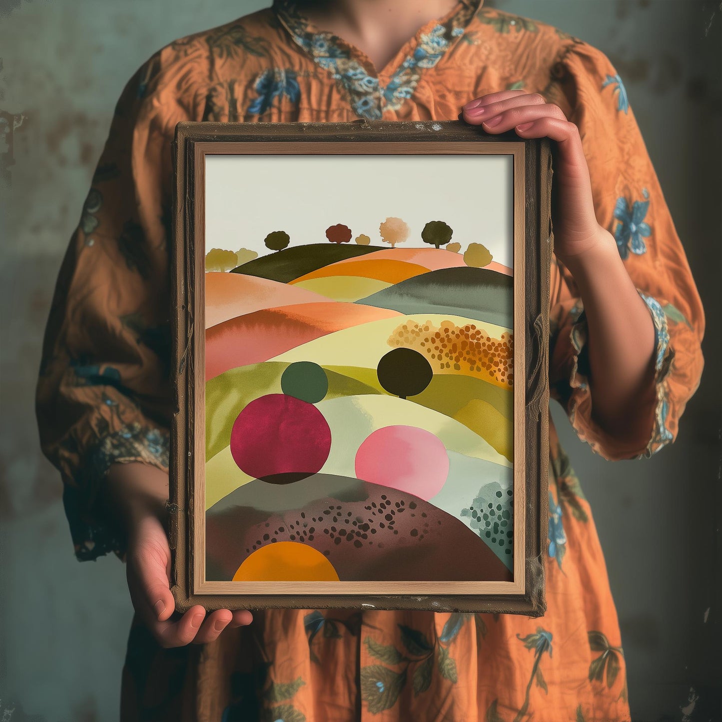 Landscape Illustration in Pink V4 - Abstract Print - Shropshire Hills Painting - Home Décor Wall Giclee 2/3