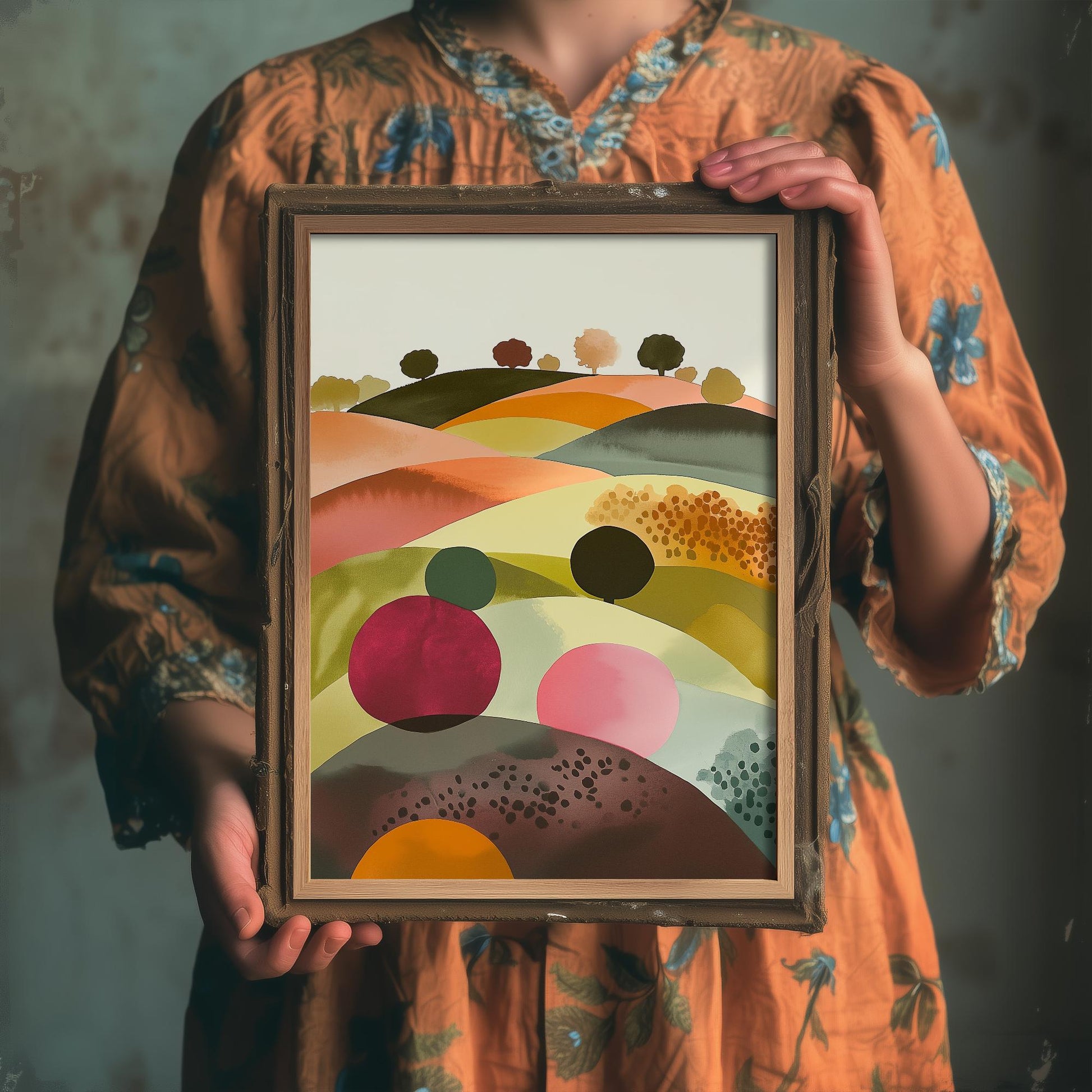 Landscape Illustration in Pink V4 - Abstract Print - Shropshire Hills Painting - Home Décor Wall Giclee 2/3