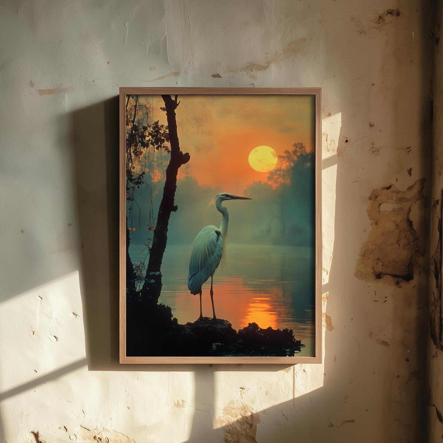 White Pelican at Sunset Art Print - Realistic African Safari Wildlife Painting - Photo Poster Gift