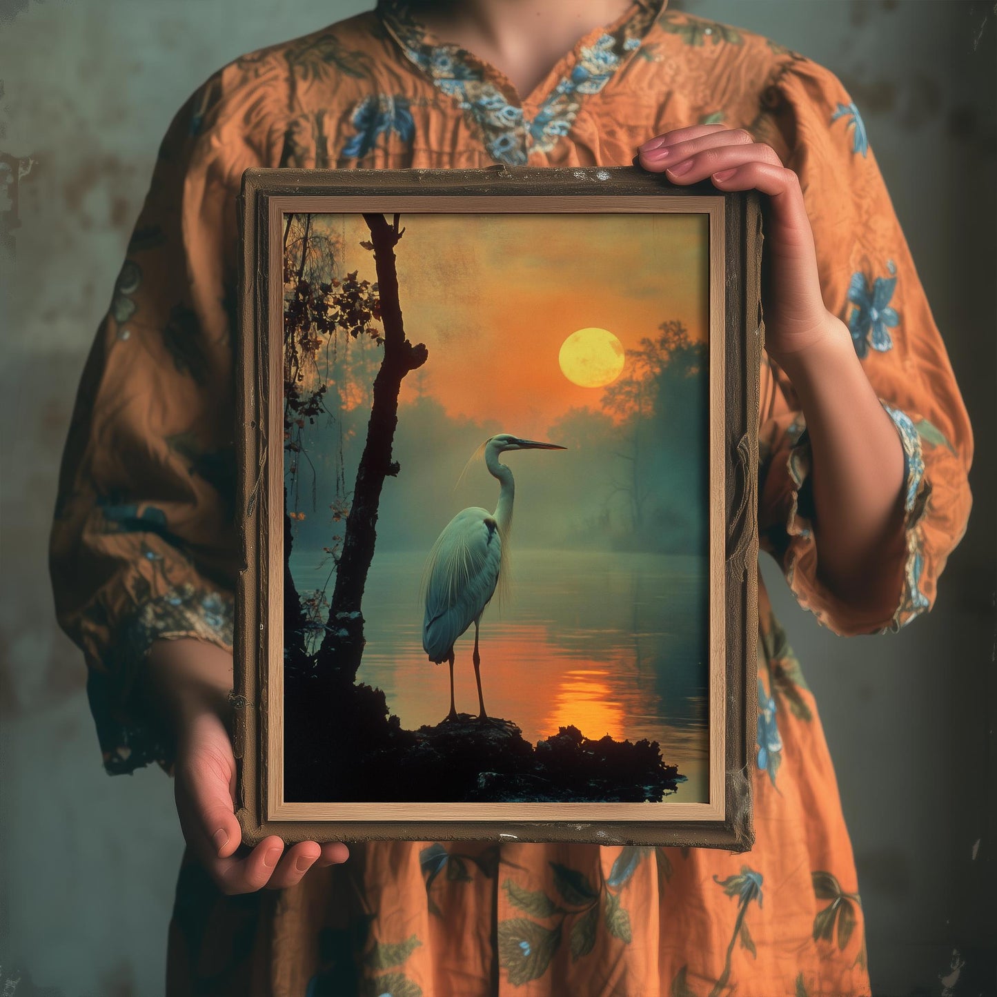 White Pelican at Sunset Art Print - Realistic African Safari Wildlife Painting - Photo Poster Gift