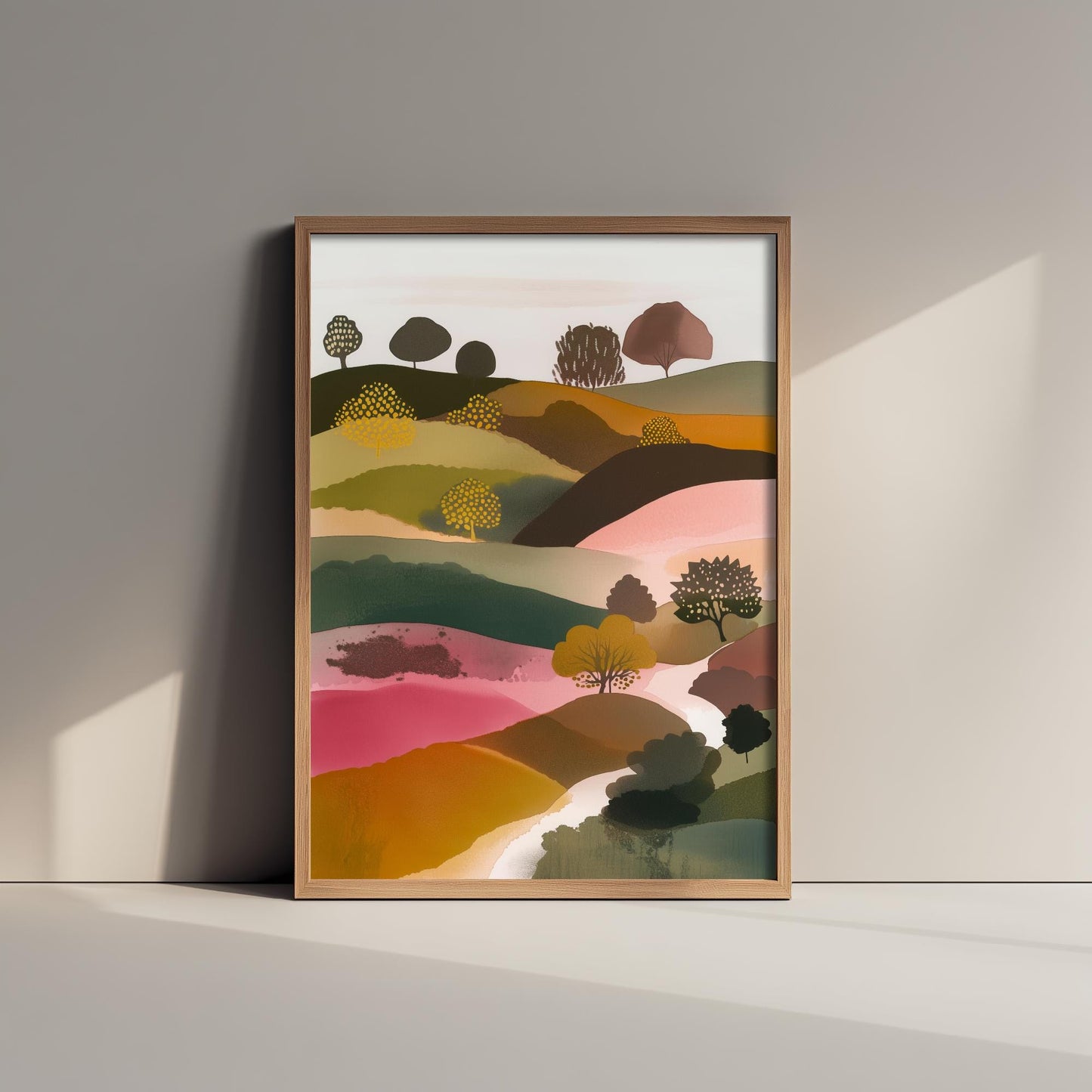 Landscape Illustration in Pink V4 - Abstract Print - Shropshire Hills Painting - Home Décor Wall Giclee 3/3