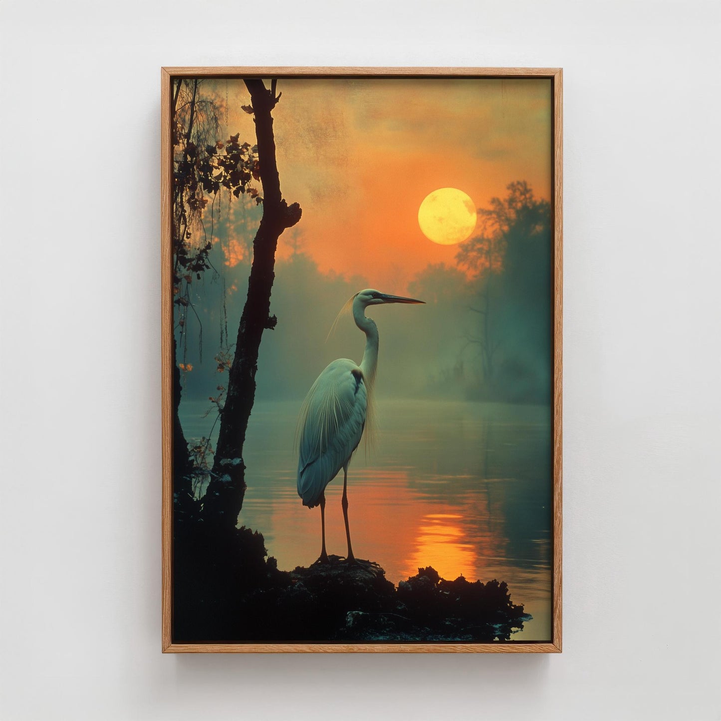 White Pelican at Sunset Art Print - Realistic African Safari Wildlife Painting - Photo Poster Gift