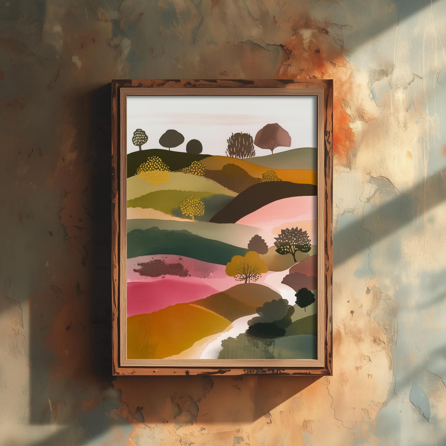 Landscape Illustration in Pink V4 - Abstract Print - Shropshire Hills Painting - Home Décor Wall Giclee 3/3