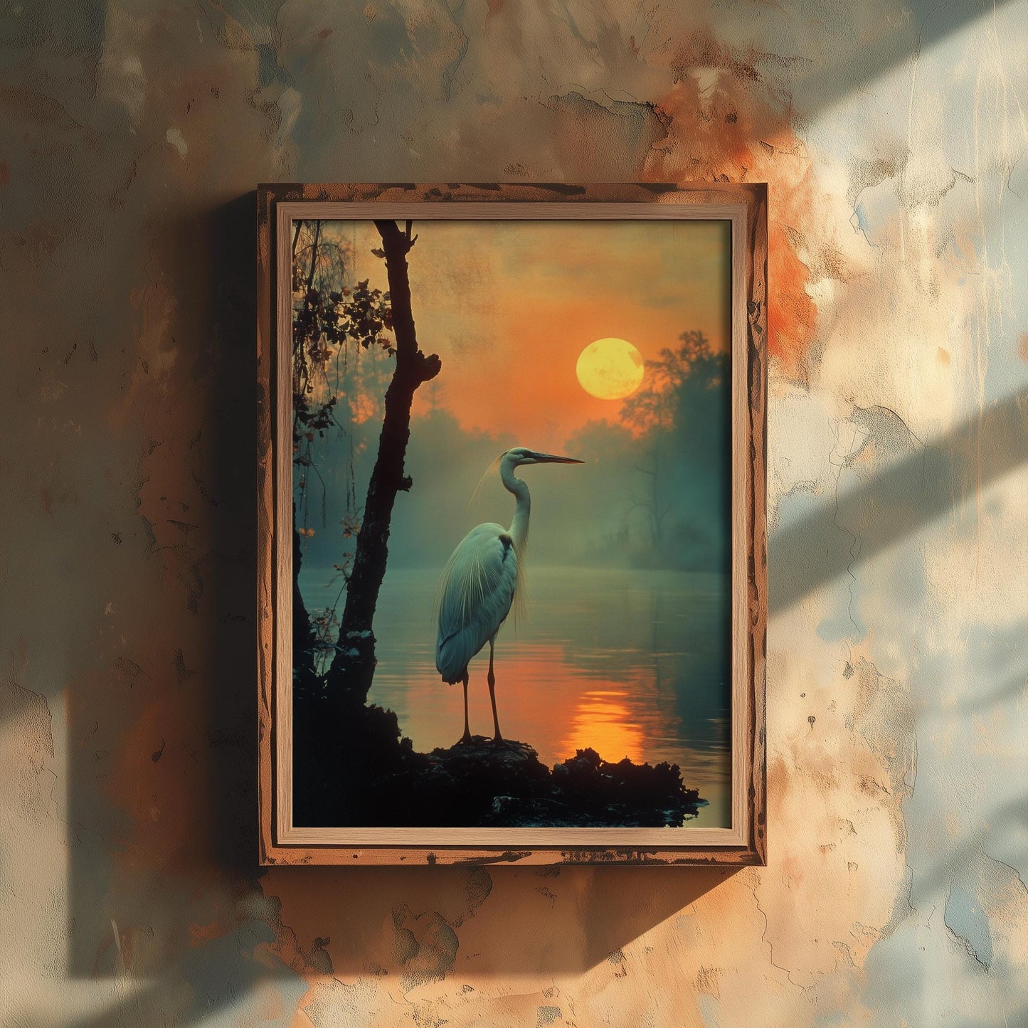 White Pelican at Sunset Art Print - Realistic African Safari Wildlife Painting - Photo Poster Gift